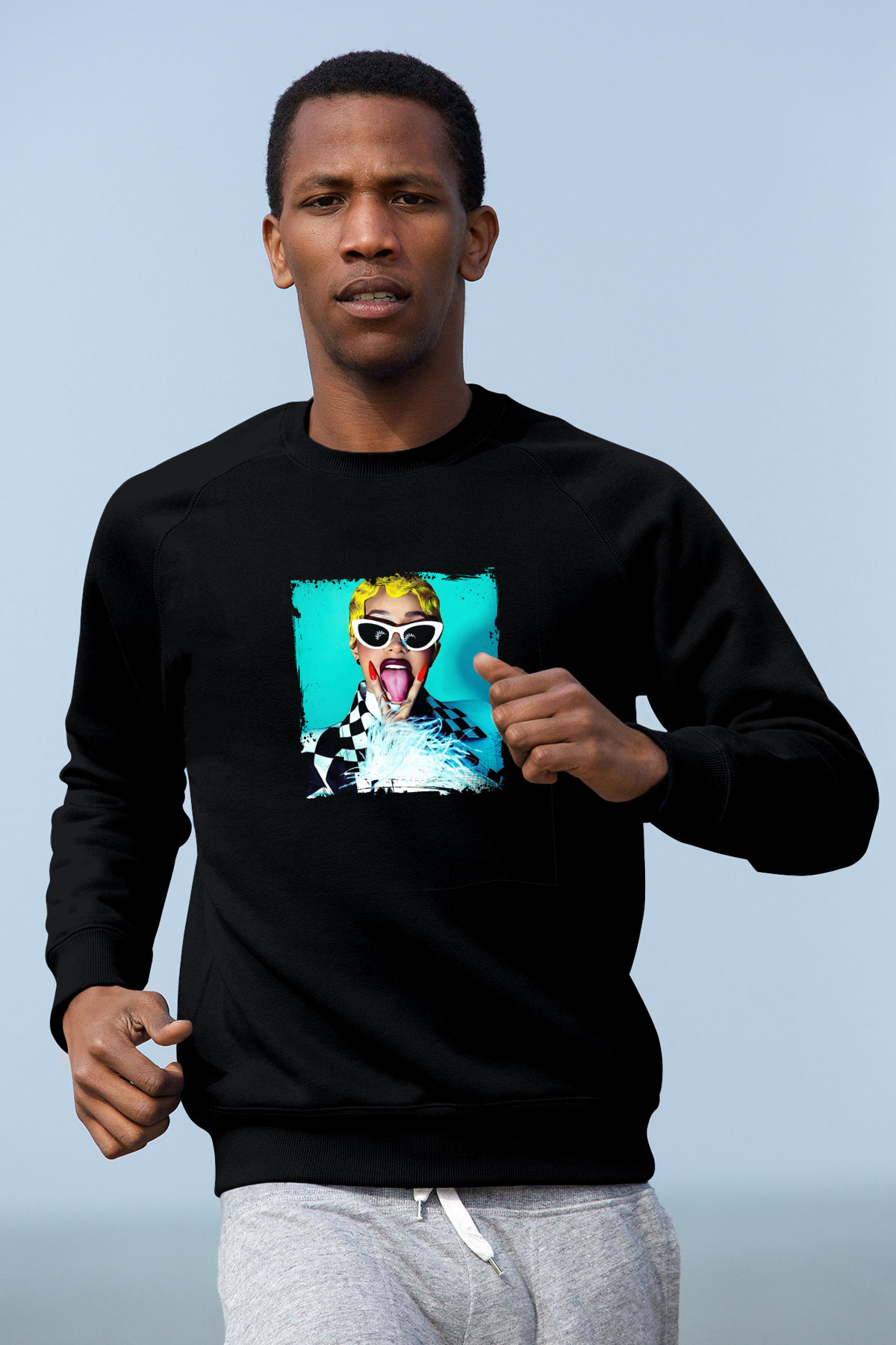 Cardi B Baskılı Unisex Siyah Sweatshirt