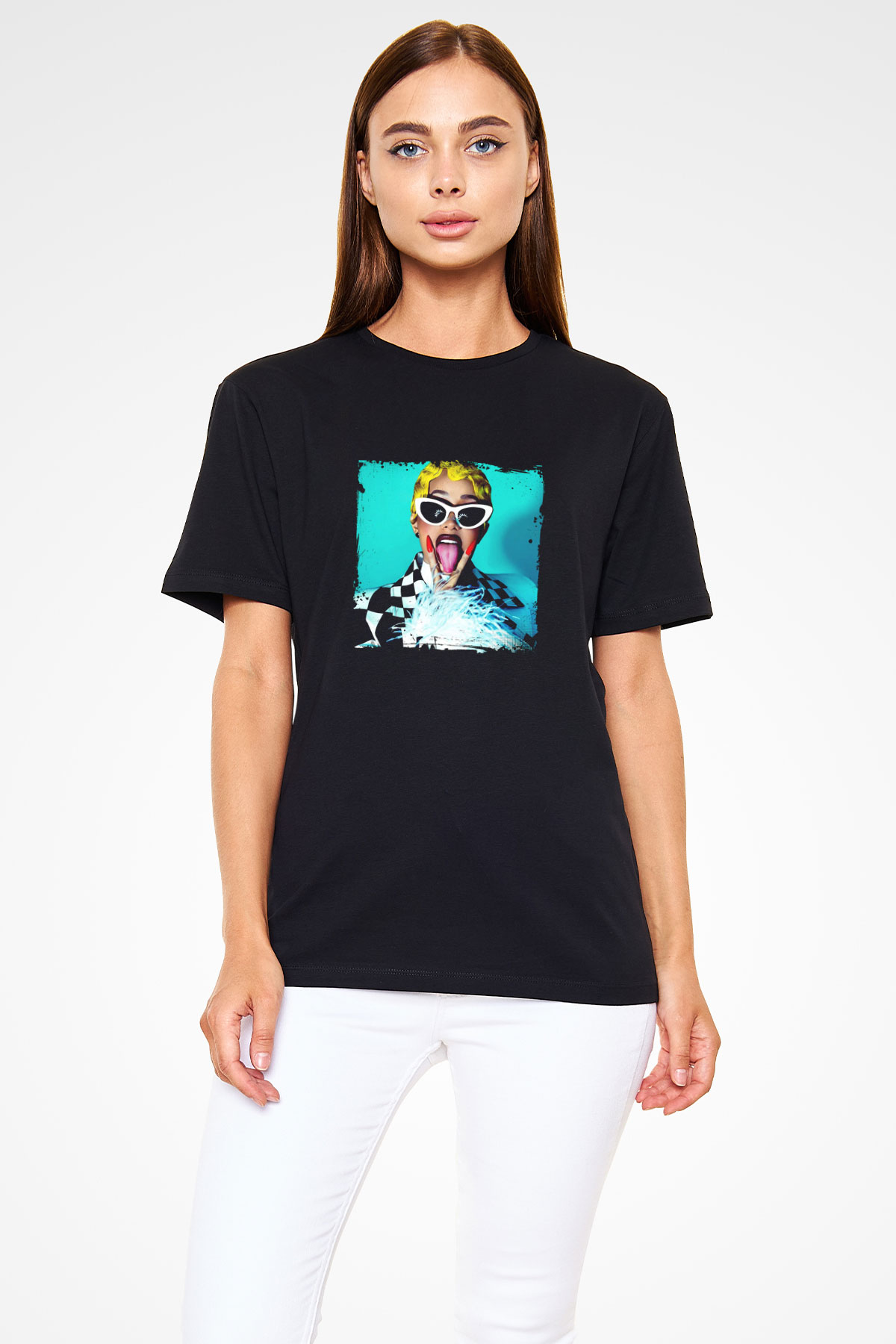 Cardi B Baskılı Unisex Siyah Tişört