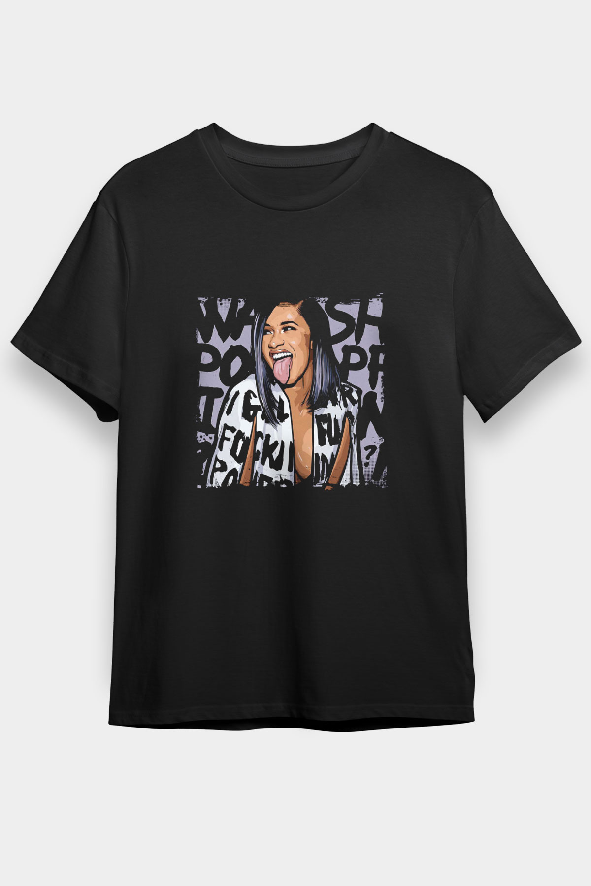 Cardi B Baskılı Unisex Siyah Tişört