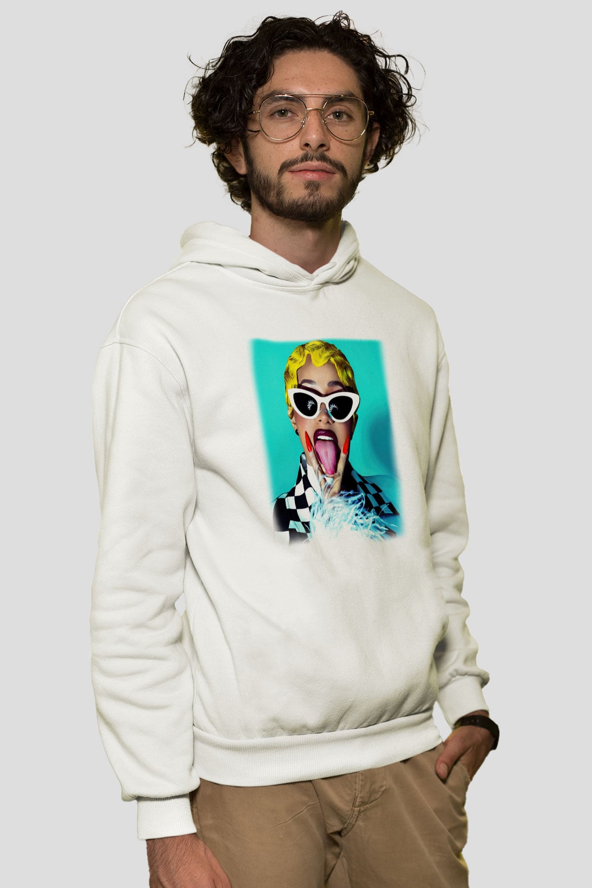 Cardi B Beyaz Unisex Kapşonlu Sweatshirt
