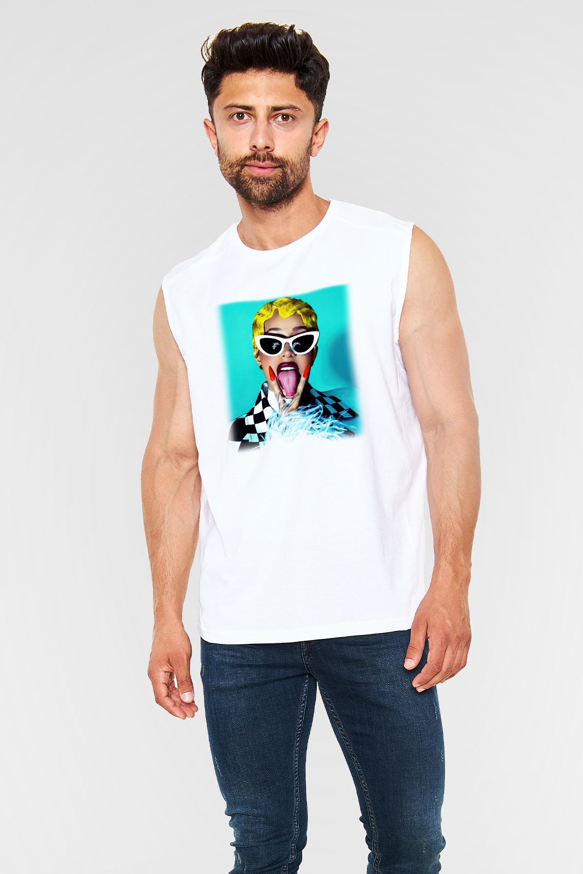 Cardi B Beyaz Unisex Kolsuz Tişört