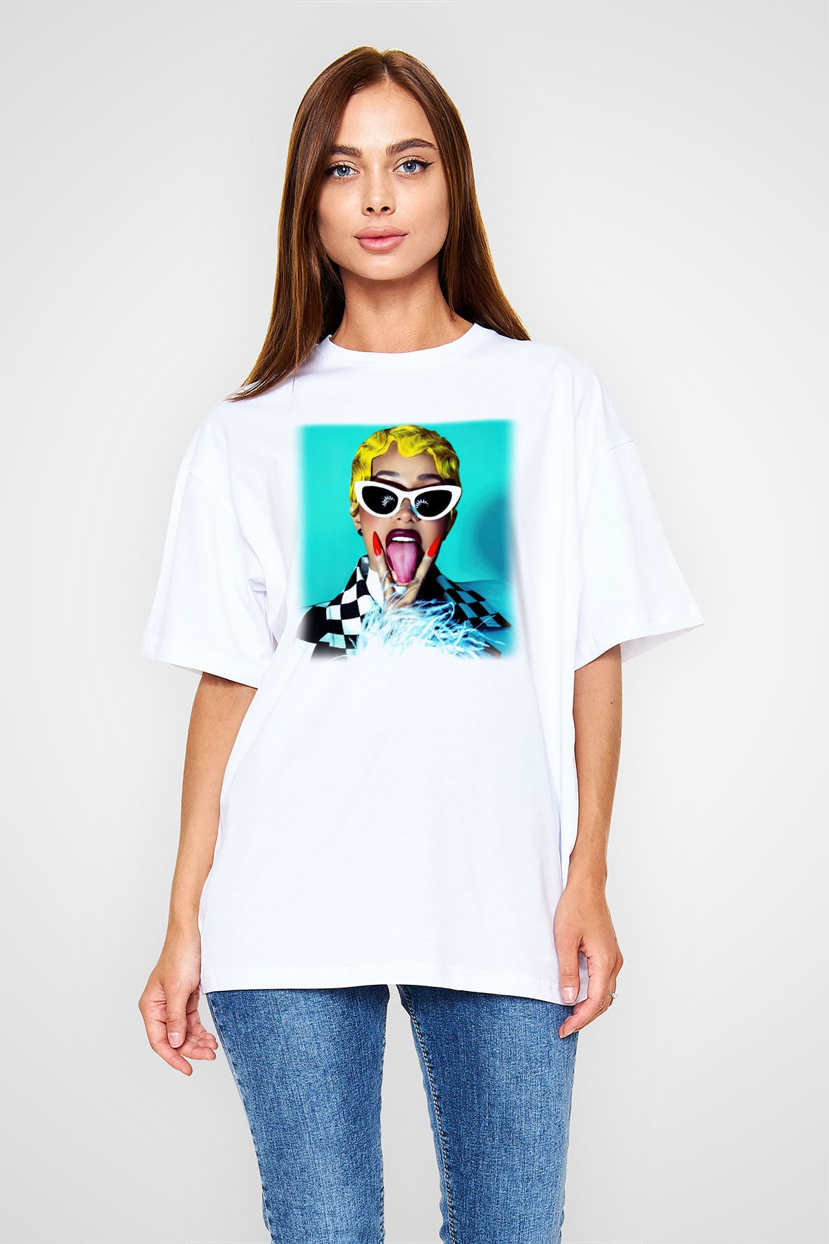 Cardi B Beyaz Unisex Oversize Tişört T-Shirt