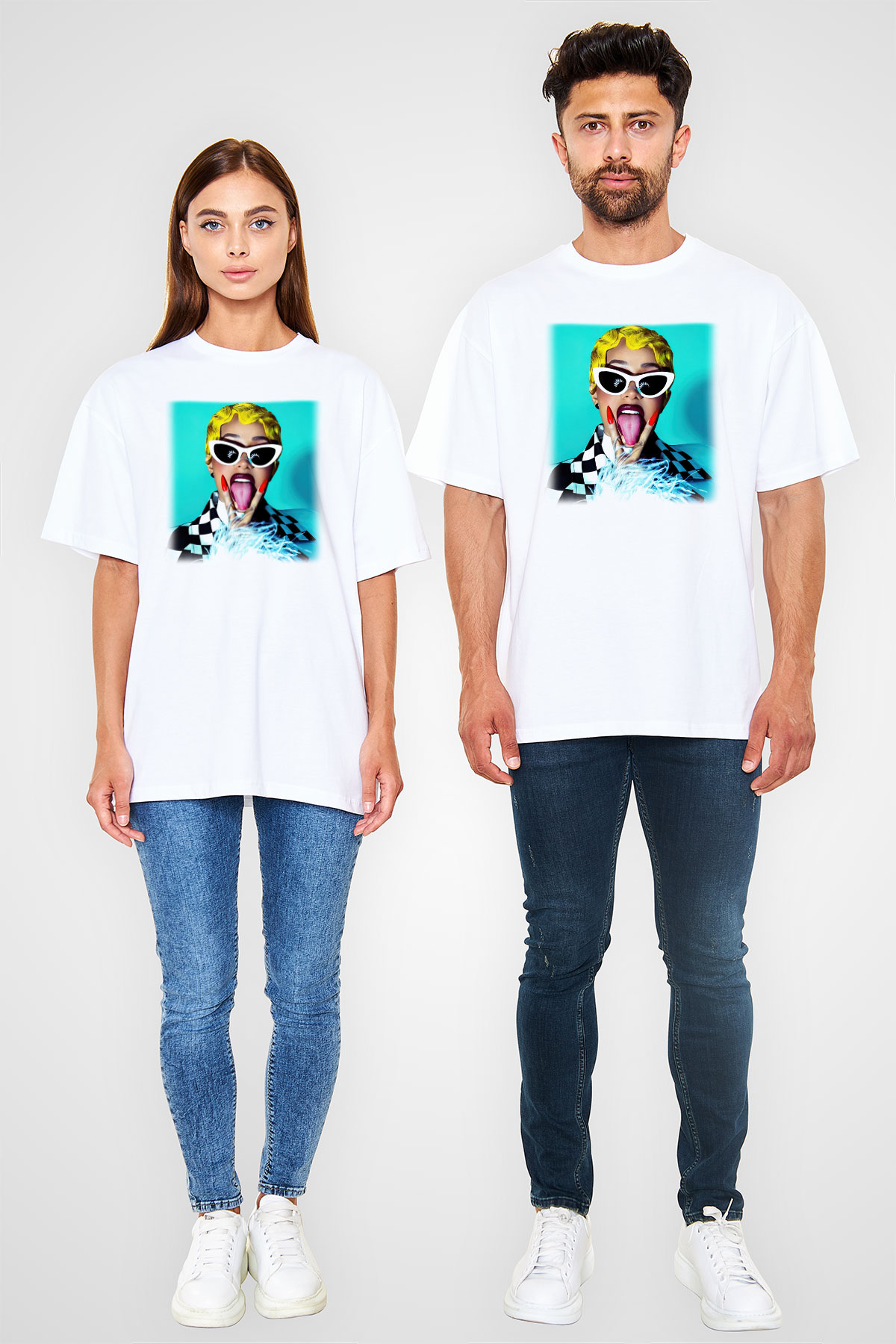 Cardi B Beyaz Unisex Oversize Tişört T-Shirt