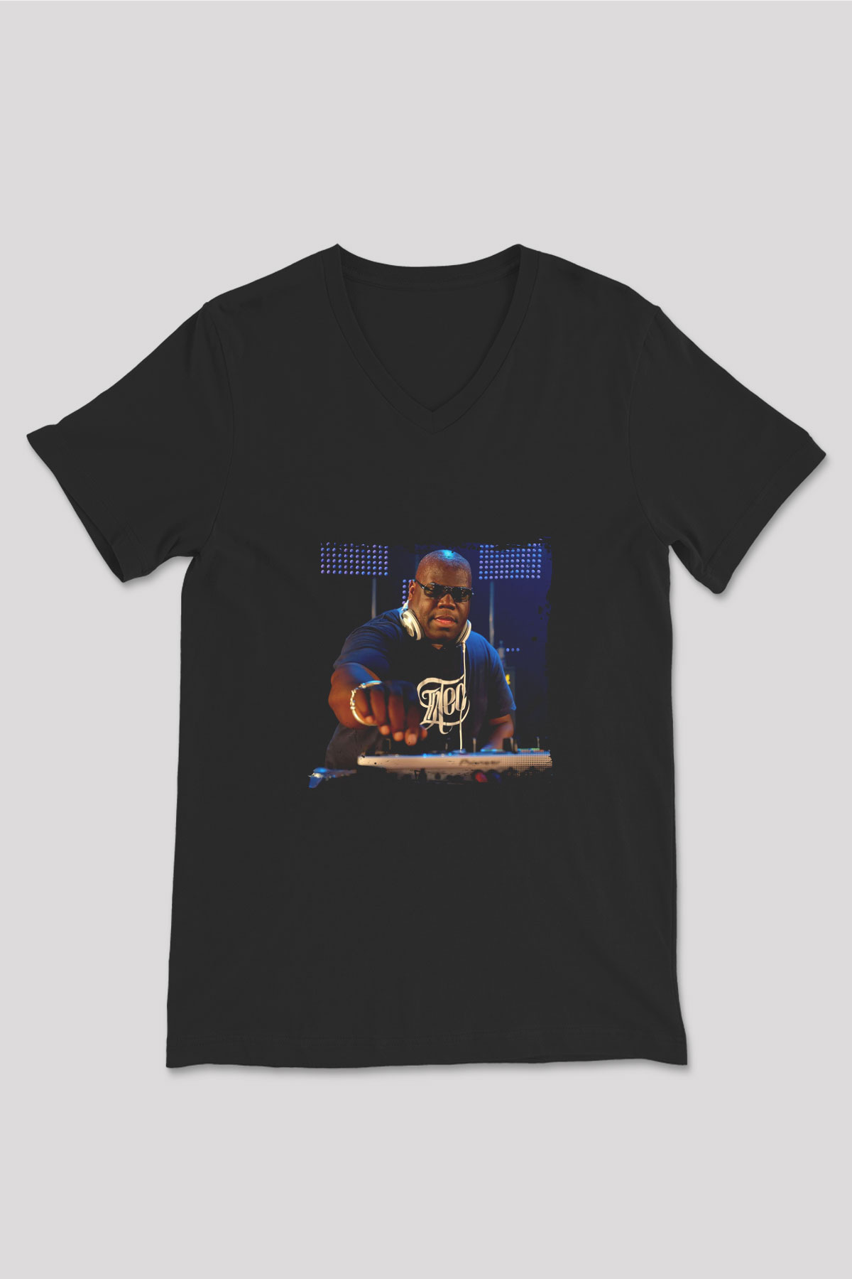 Carl Cox Baskılı Unisex Siyah V Yaka Tişört
