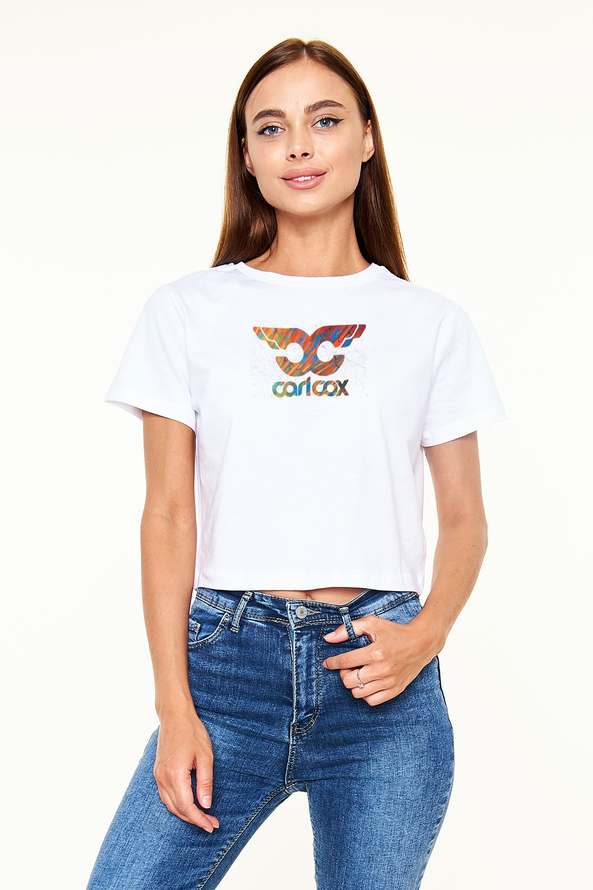 Carl Cox Beyaz  Crop Top Tişört
