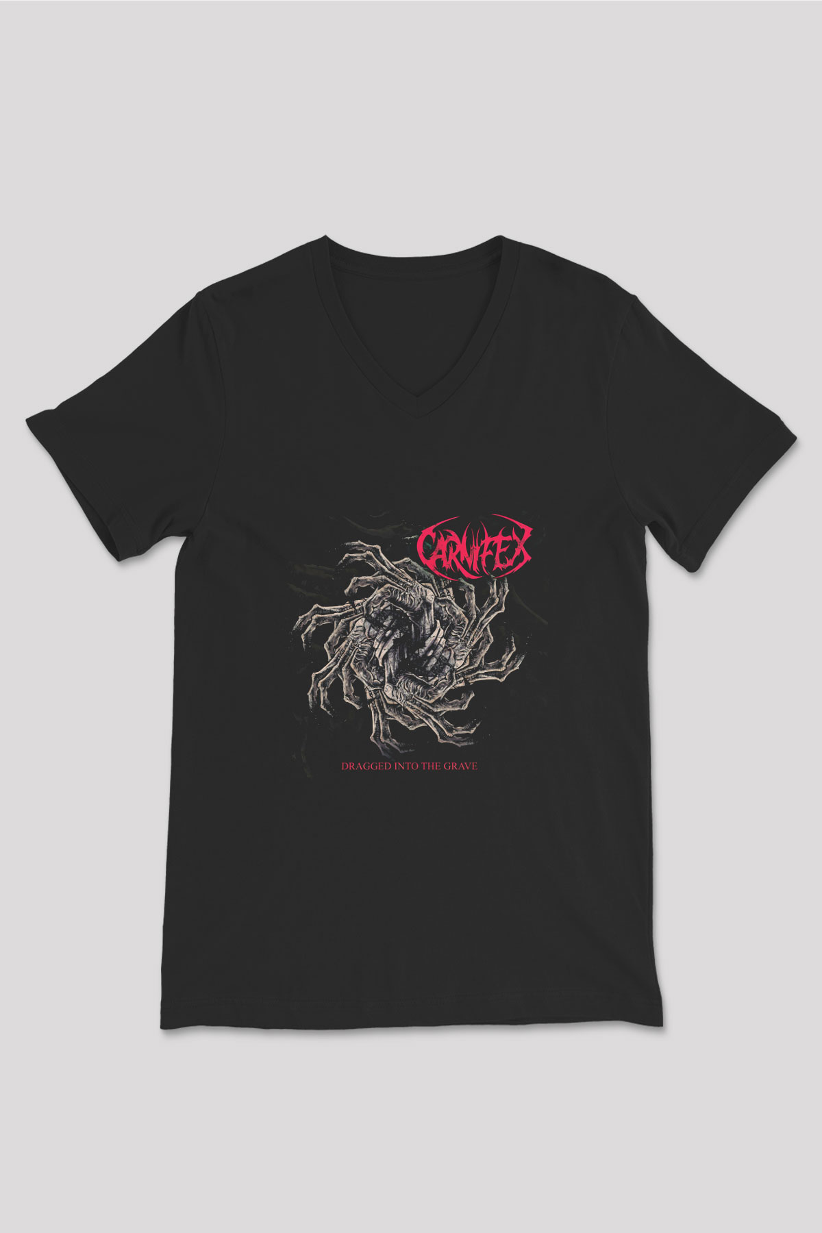 Carnifex Baskılı Unisex Siyah V Yaka Tişört