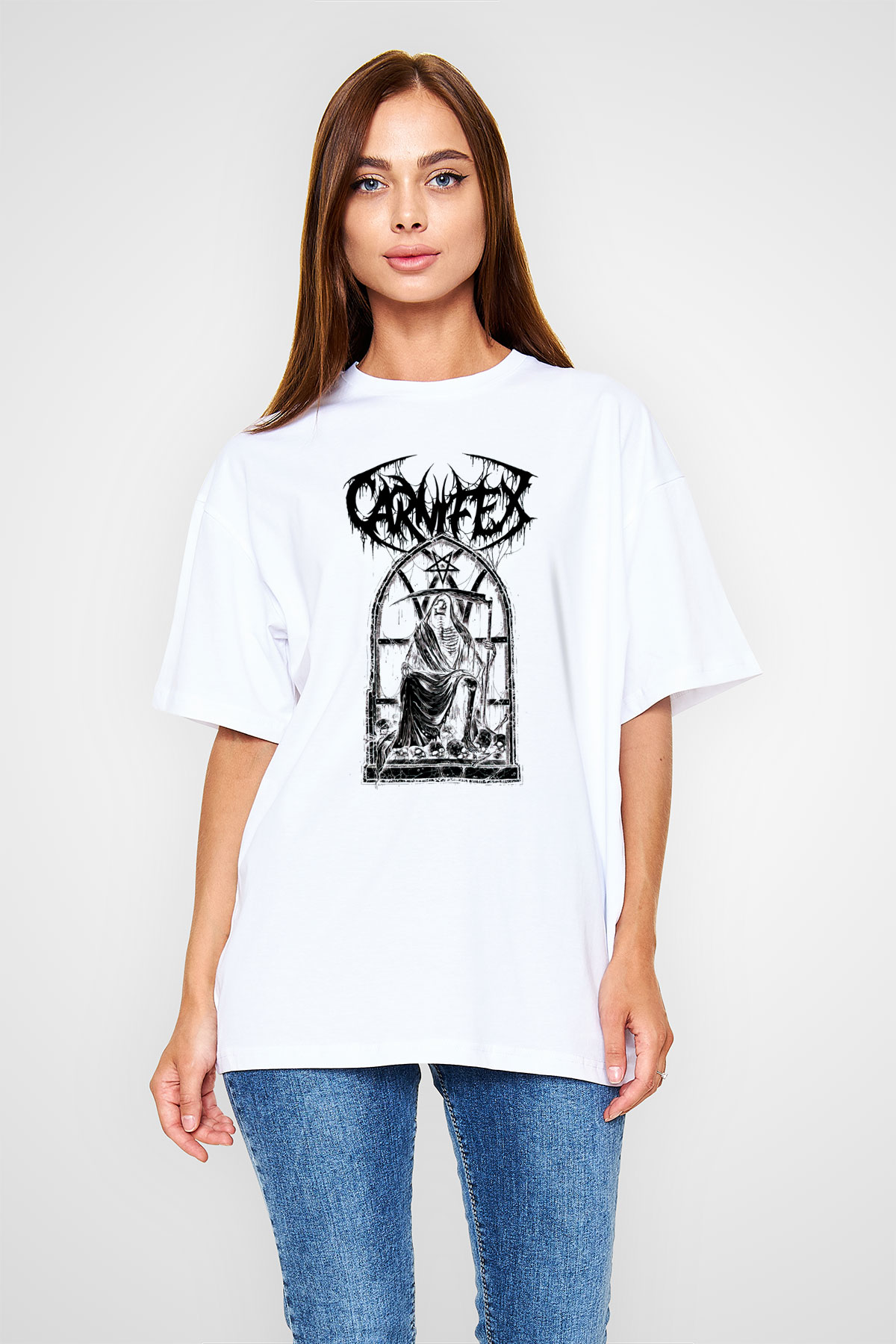 Carnifex Beyaz Unisex Oversize Tişört T-Shirt