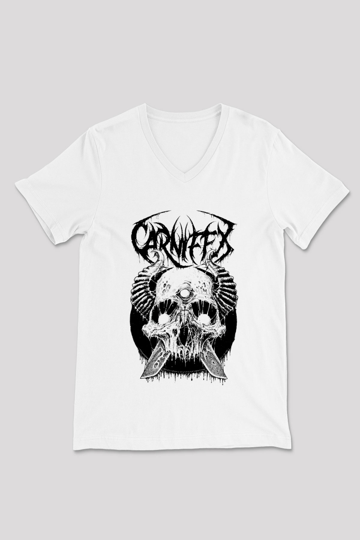 Carnifex Beyaz Unisex V Yaka Tişört