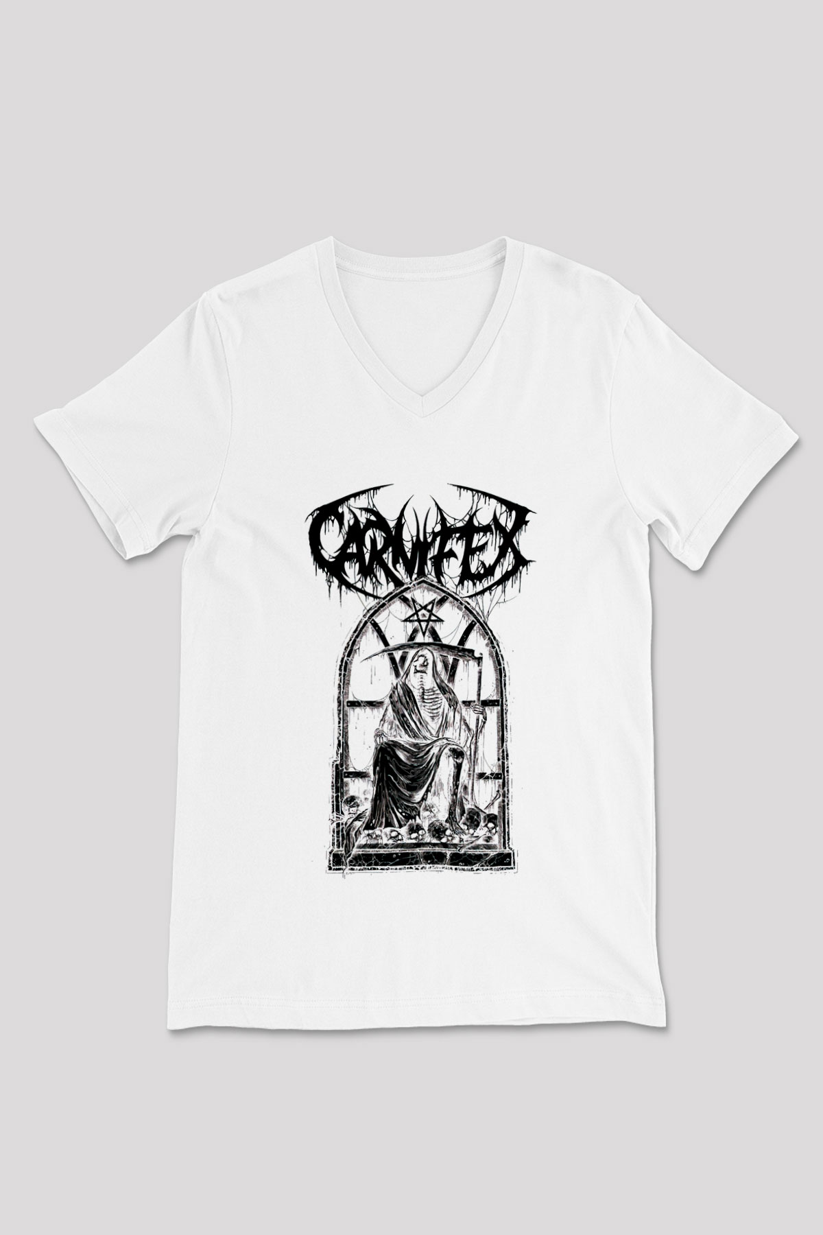Carnifex Beyaz Unisex V Yaka Tişört T-Shirt