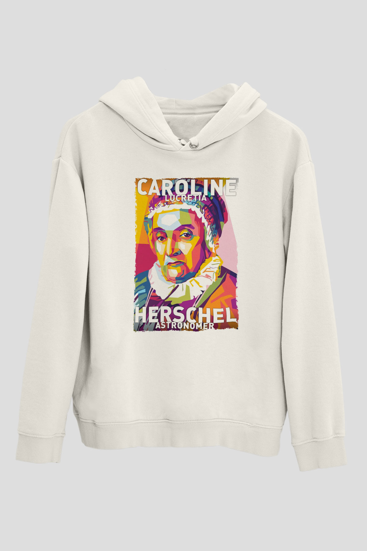 Caroline Lucretia Herschel Baskılı Unisex Ekru Hoodie