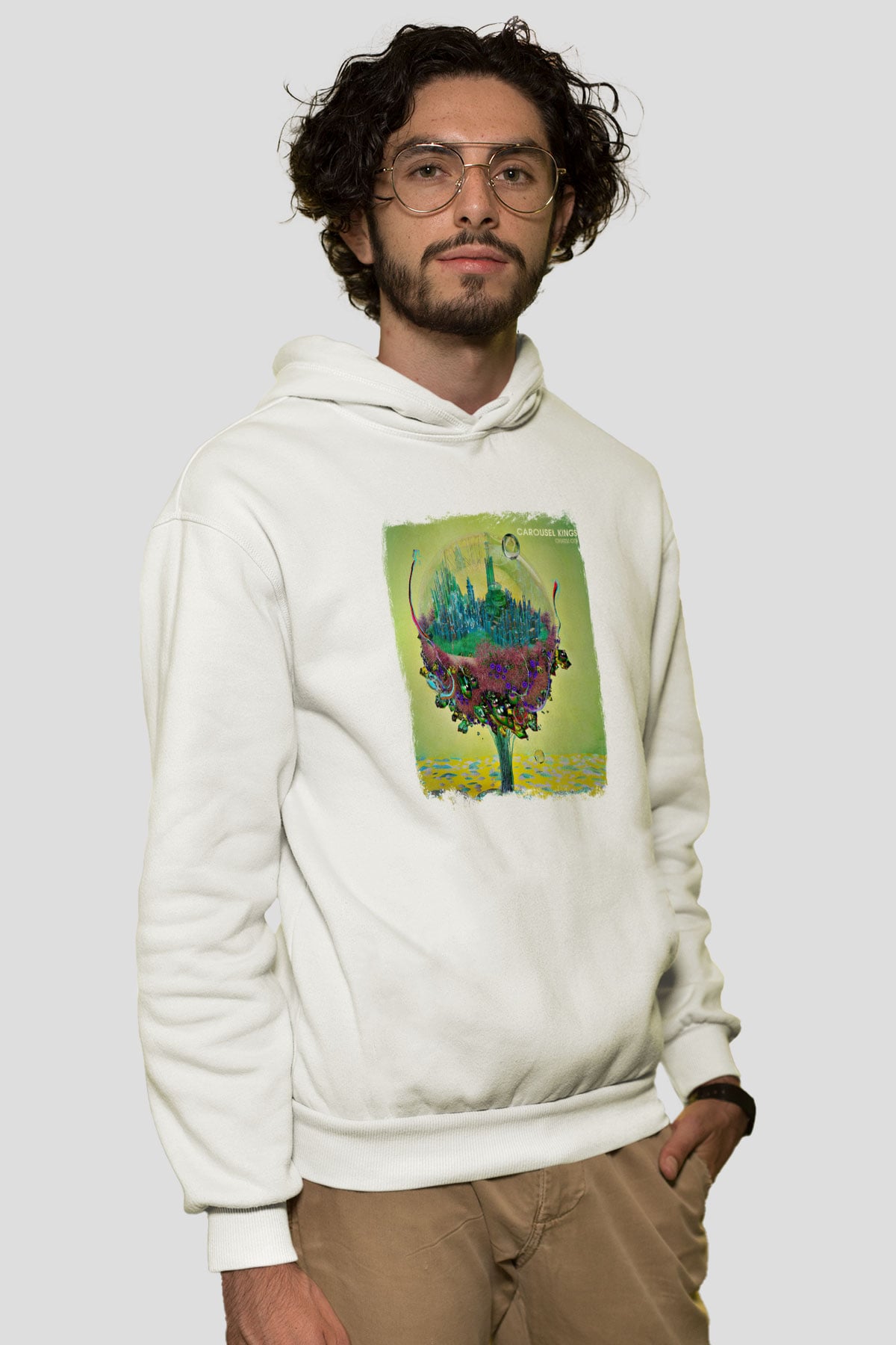 Carousel Kings Baskılı Unisex Beyaz Hoodie