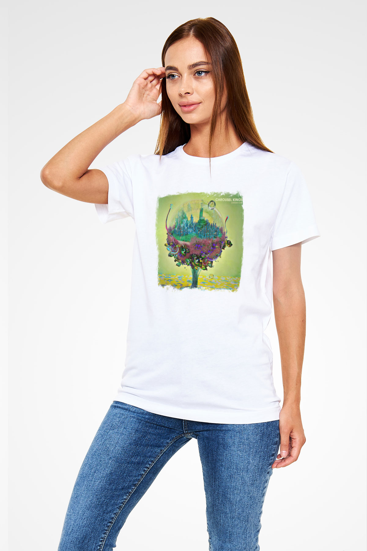 Carousel Kings Baskılı Unisex Beyaz Tişört
