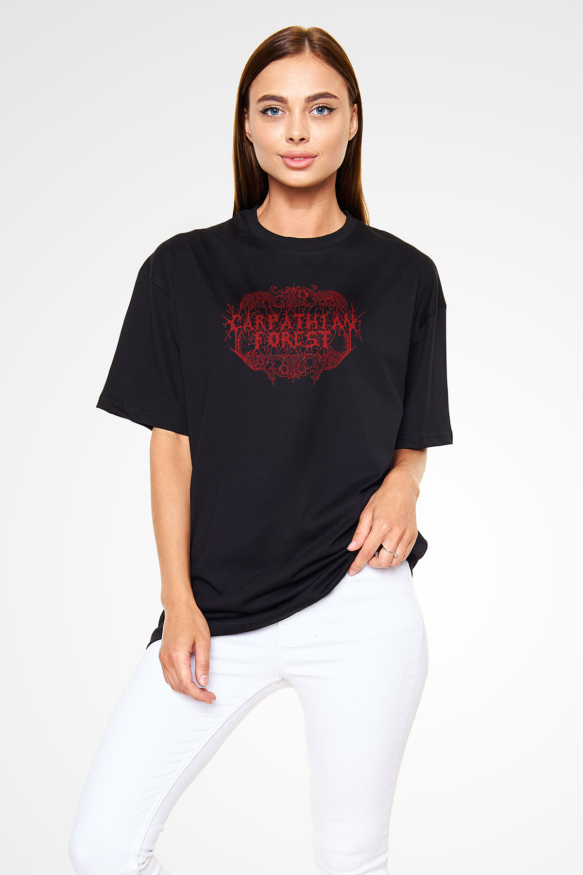 Carpathian Forest Baskılı Unisex Siyah Oversize Tişört - Tshirt