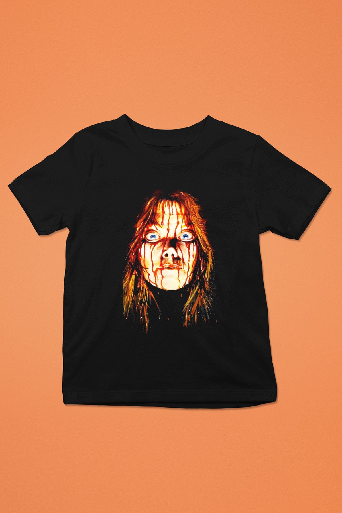 Carrie Baskılı Siyah Unisex Çocuk Tişört