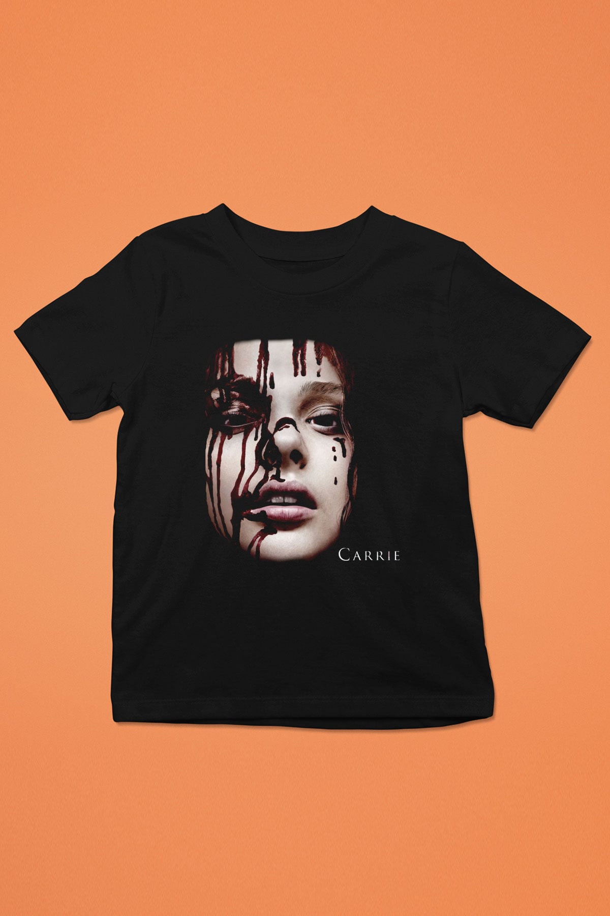 Carrie Baskılı Siyah Unisex Çocuk Tişört