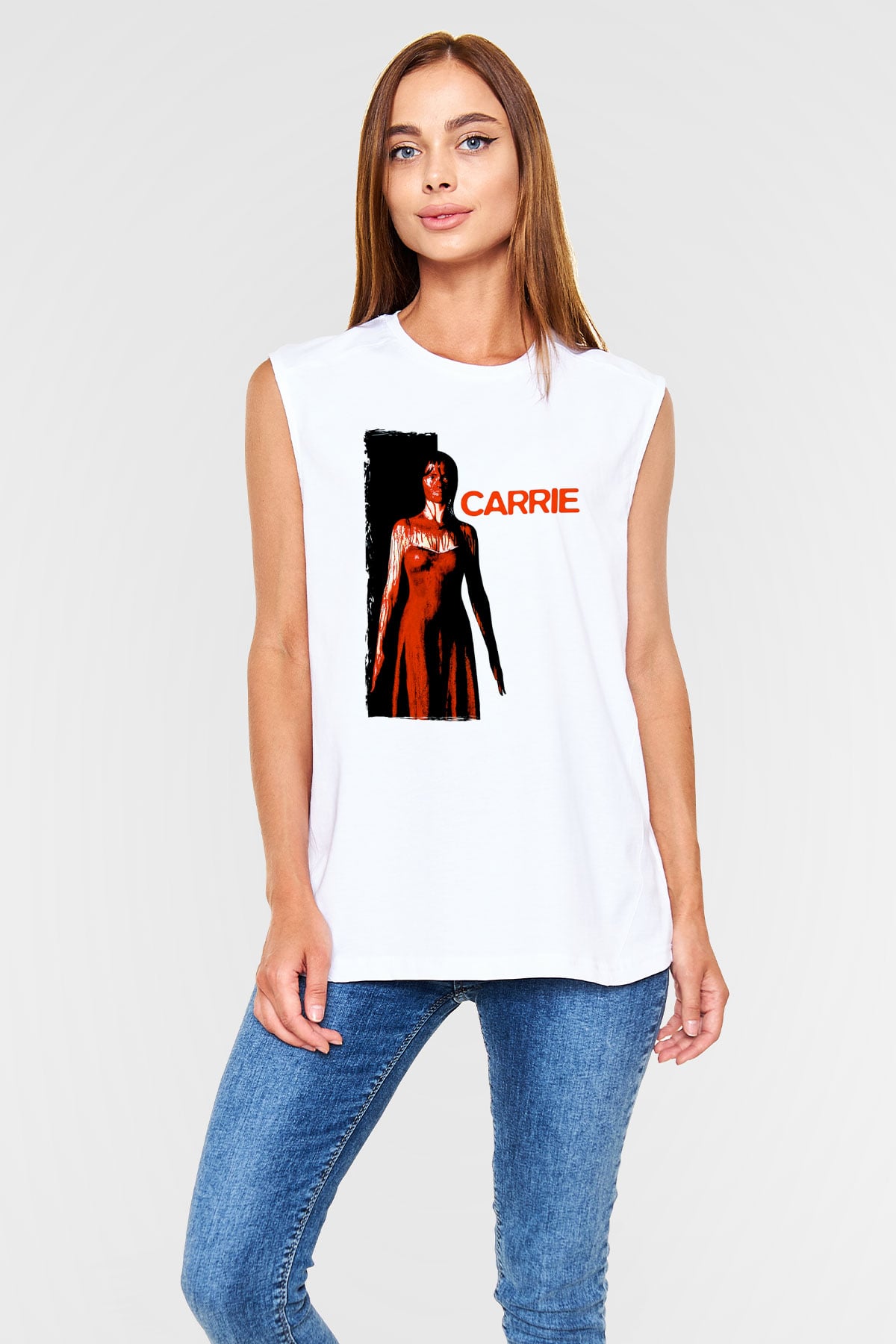 Carrie Beyaz Unisex  Kolsuz Tişört