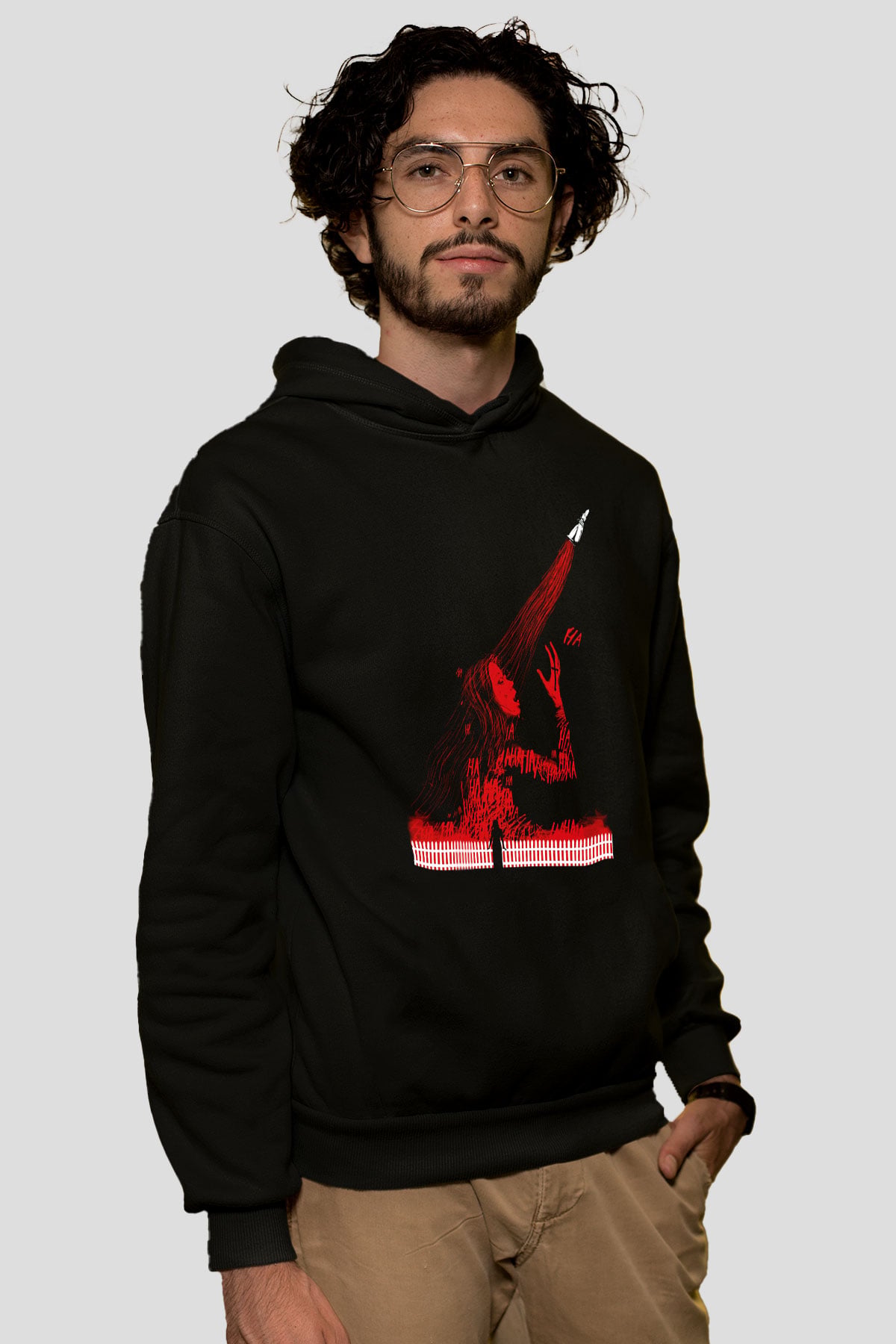 Carrie Siyah Unisex Kapüşonlu Sweatshirt