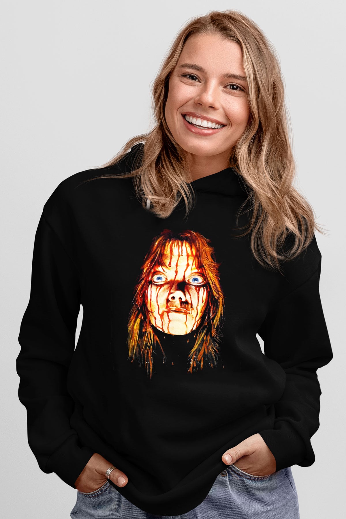 Carrie Siyah Unisex Kapüşonlu Sweatshirt