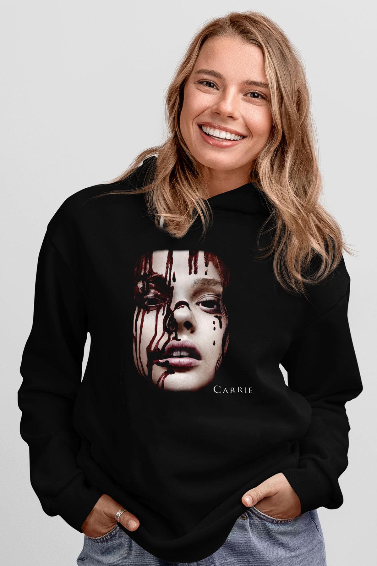 Carrie Siyah Unisex Kapüşonlu Sweatshirt