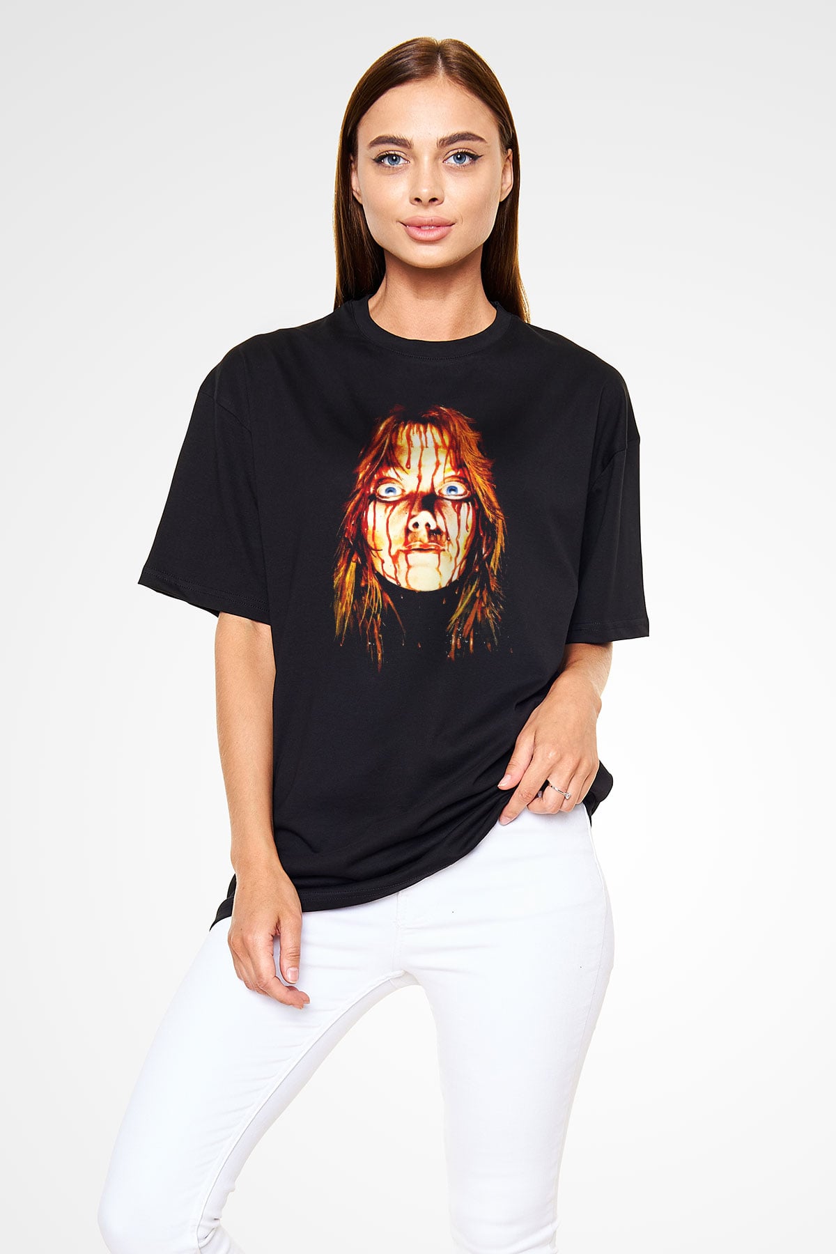 Carrie Siyah Unisex Oversize Tişört