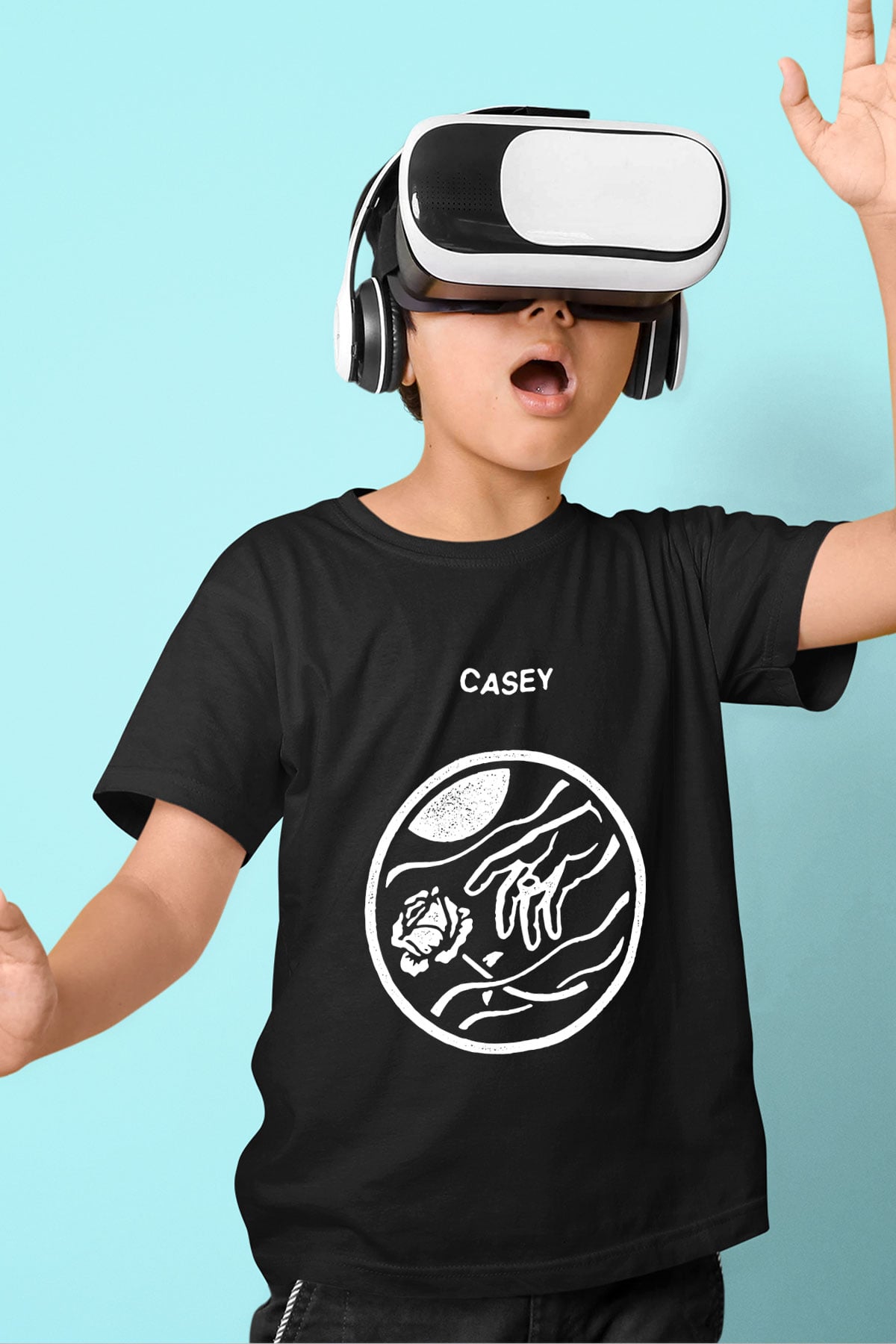 Casey Baskılı Unisex Siyah Çocuk Tişört