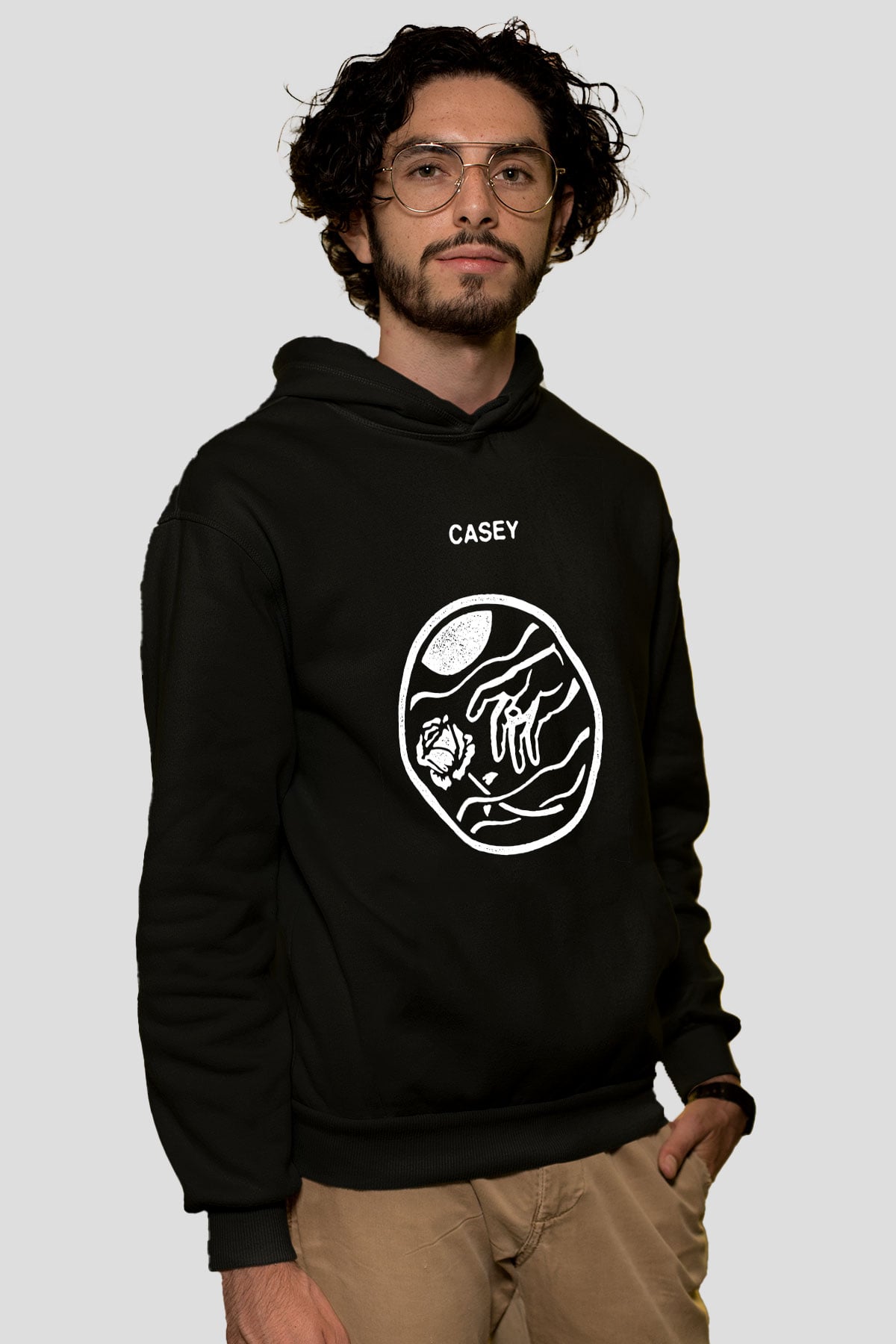 Casey Baskılı Unisex Siyah Hoodie