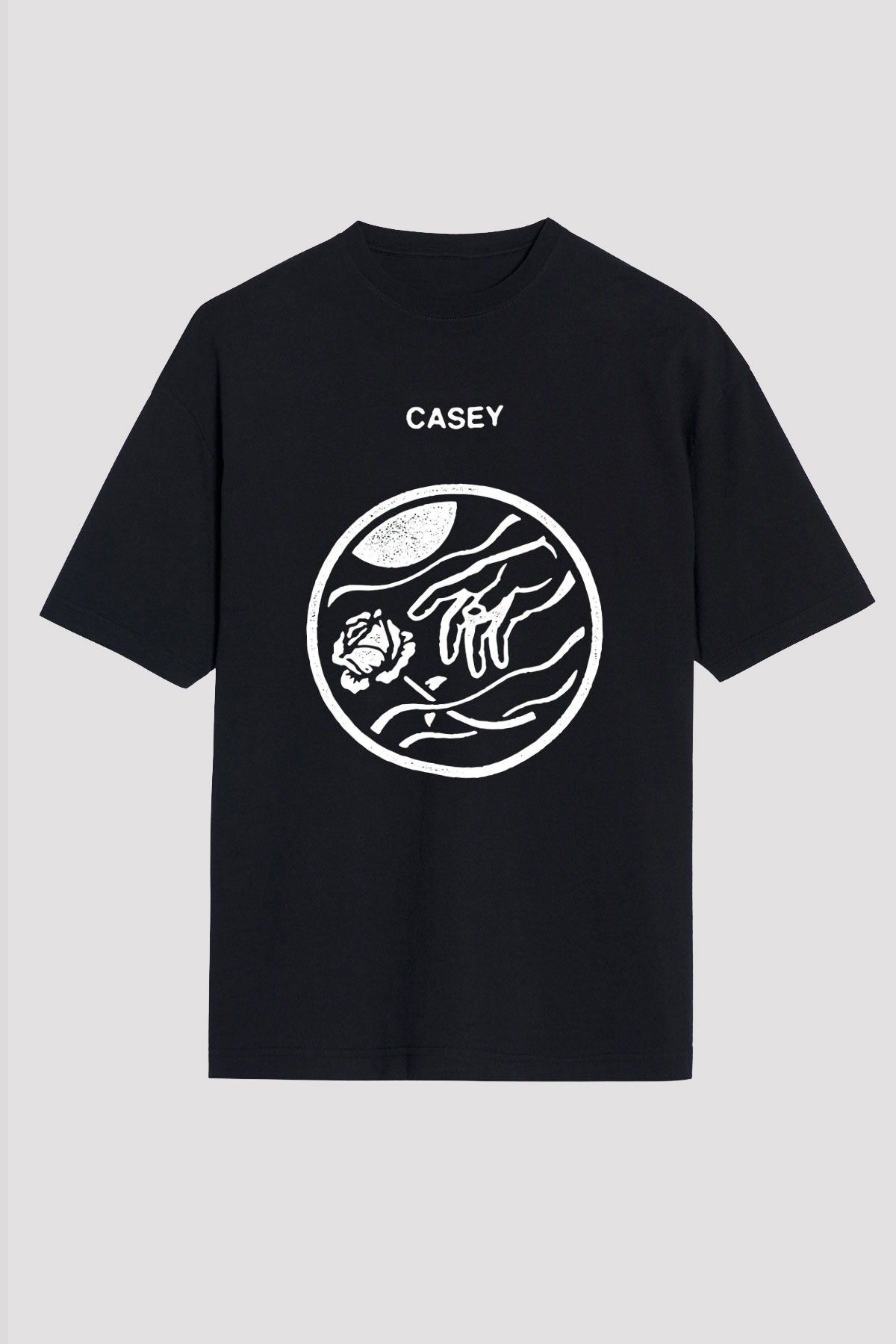 Casey Baskılı Unisex Siyah Oversize Tişört
