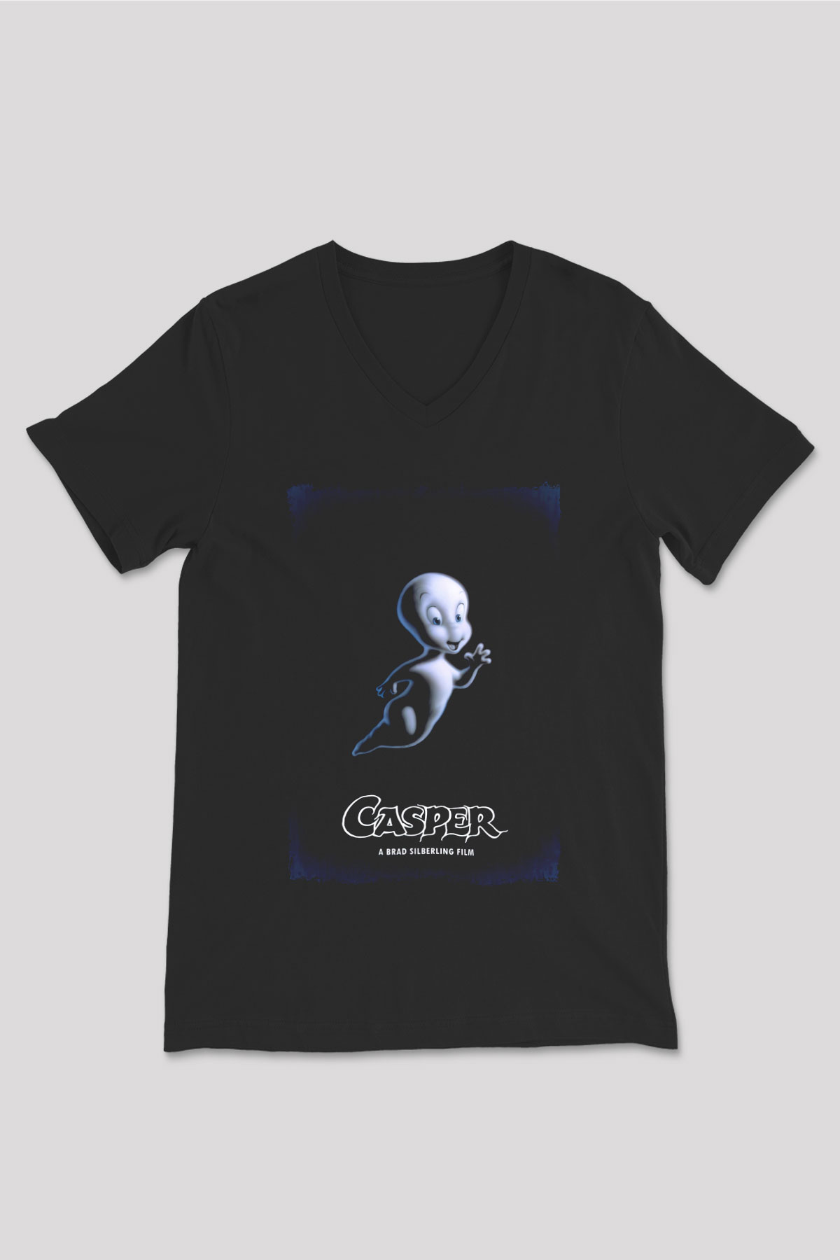 Casper Baskılı Unisex Siyah  V Yaka Tişört
