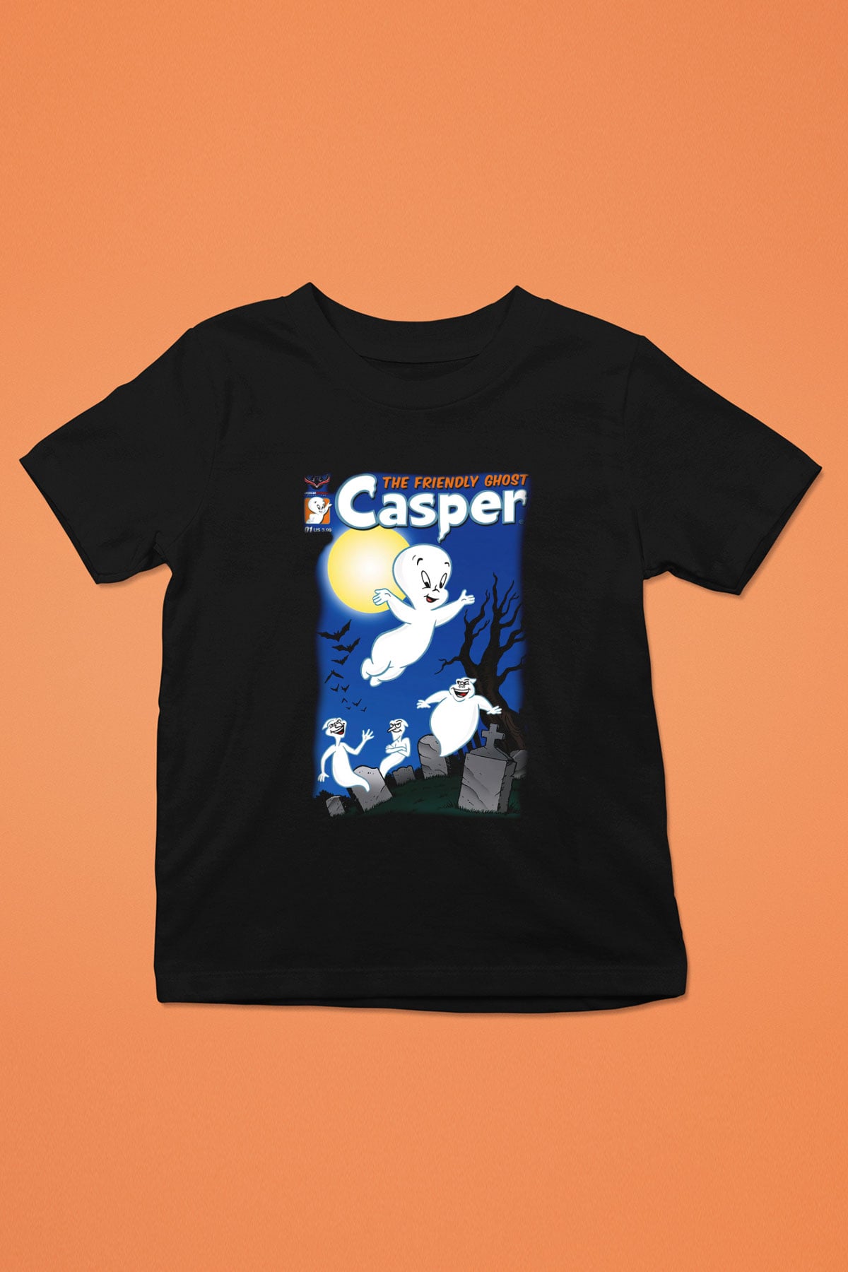 Casper the Friendly Ghost Baskılı Siyah Unisex Çocuk Tişört