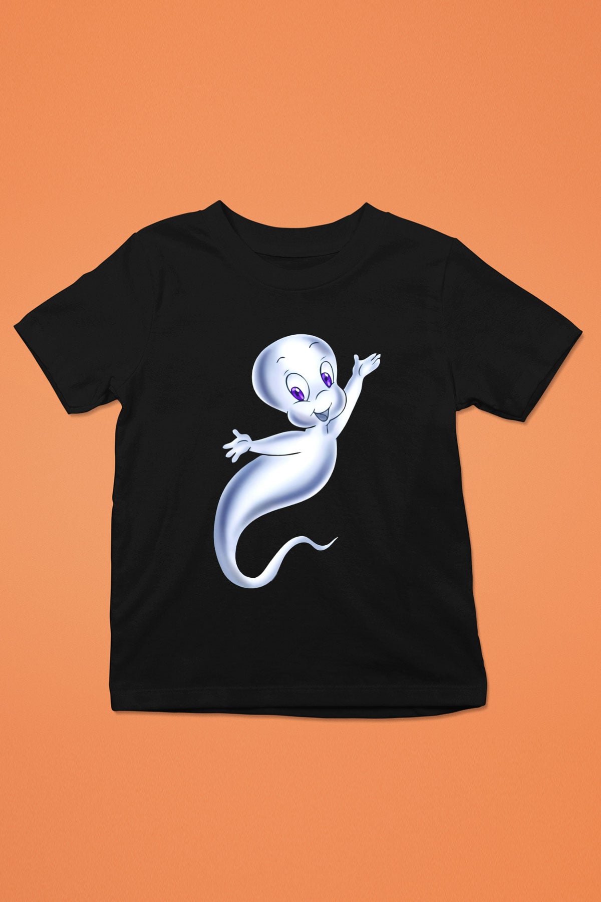 Casper the Friendly Ghost Baskılı Siyah Unisex Çocuk Tişört
