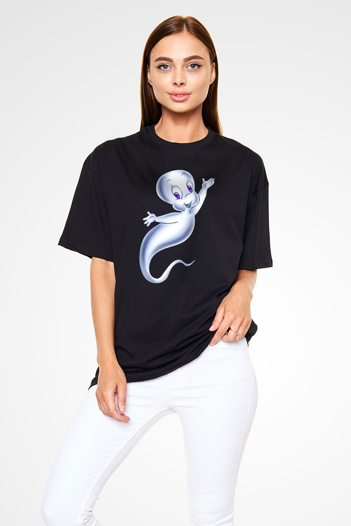 Casper the Friendly Ghost Siyah Unisex Oversize Tişört