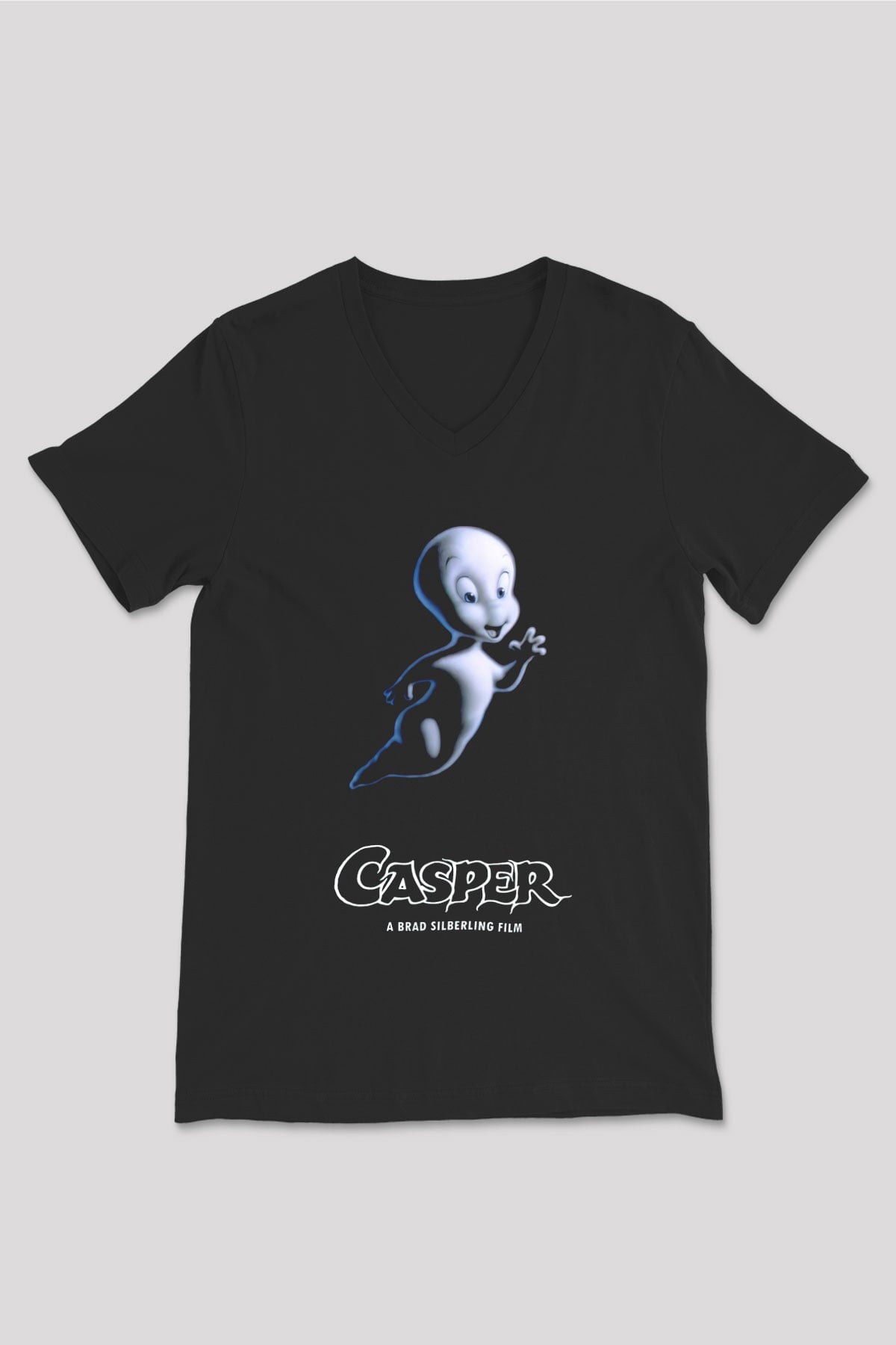 Casper the Friendly Ghost Siyah Unisex  V Yaka Tişört