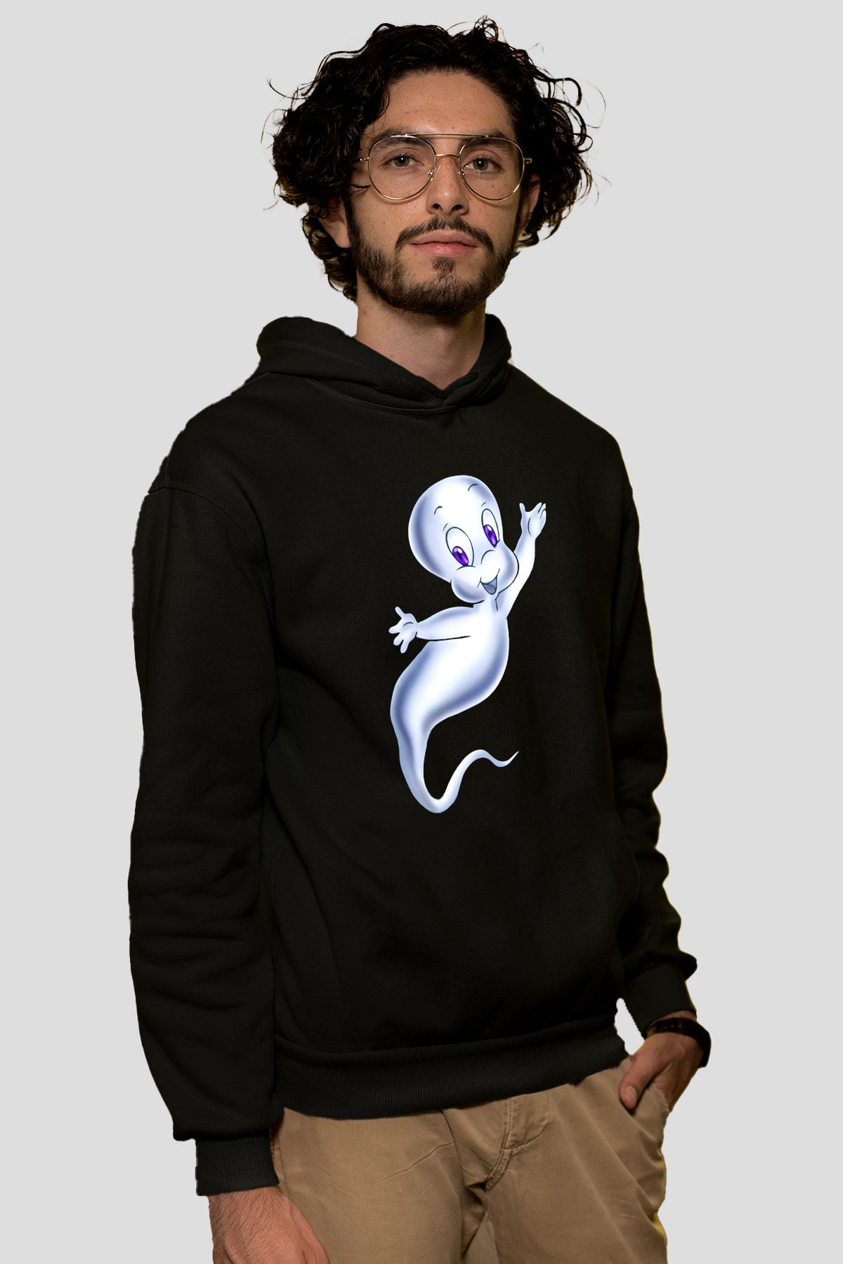 Casper the Friendly Ghost Siyah Unisex Kapüşonlu Sweatshirt