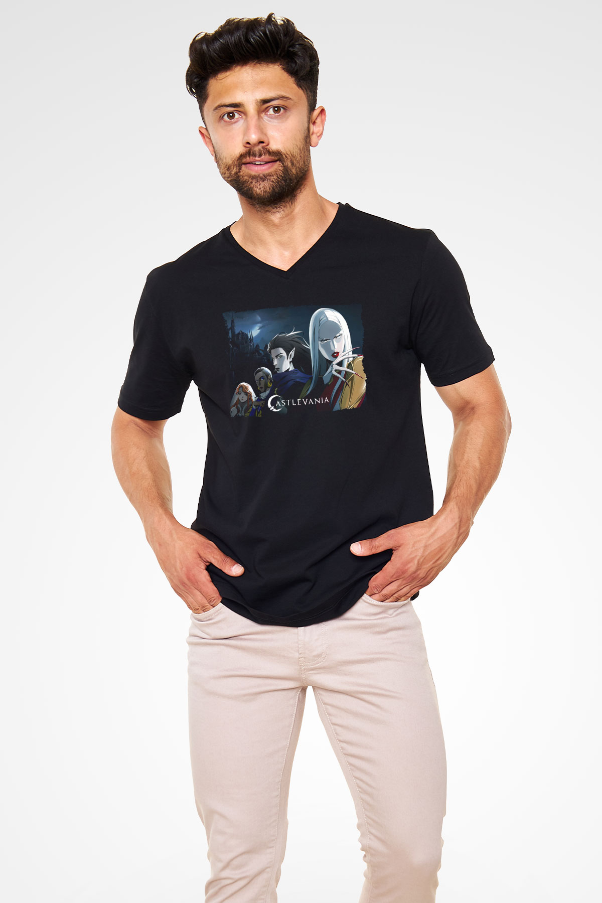 Castlevania: Lords of Shadow Siyah Unisex V Yaka Tişört