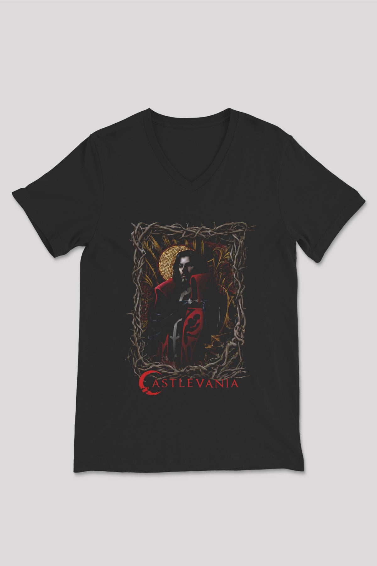 Castlevania: Lords of Shadow Siyah Unisex V Yaka Tişört