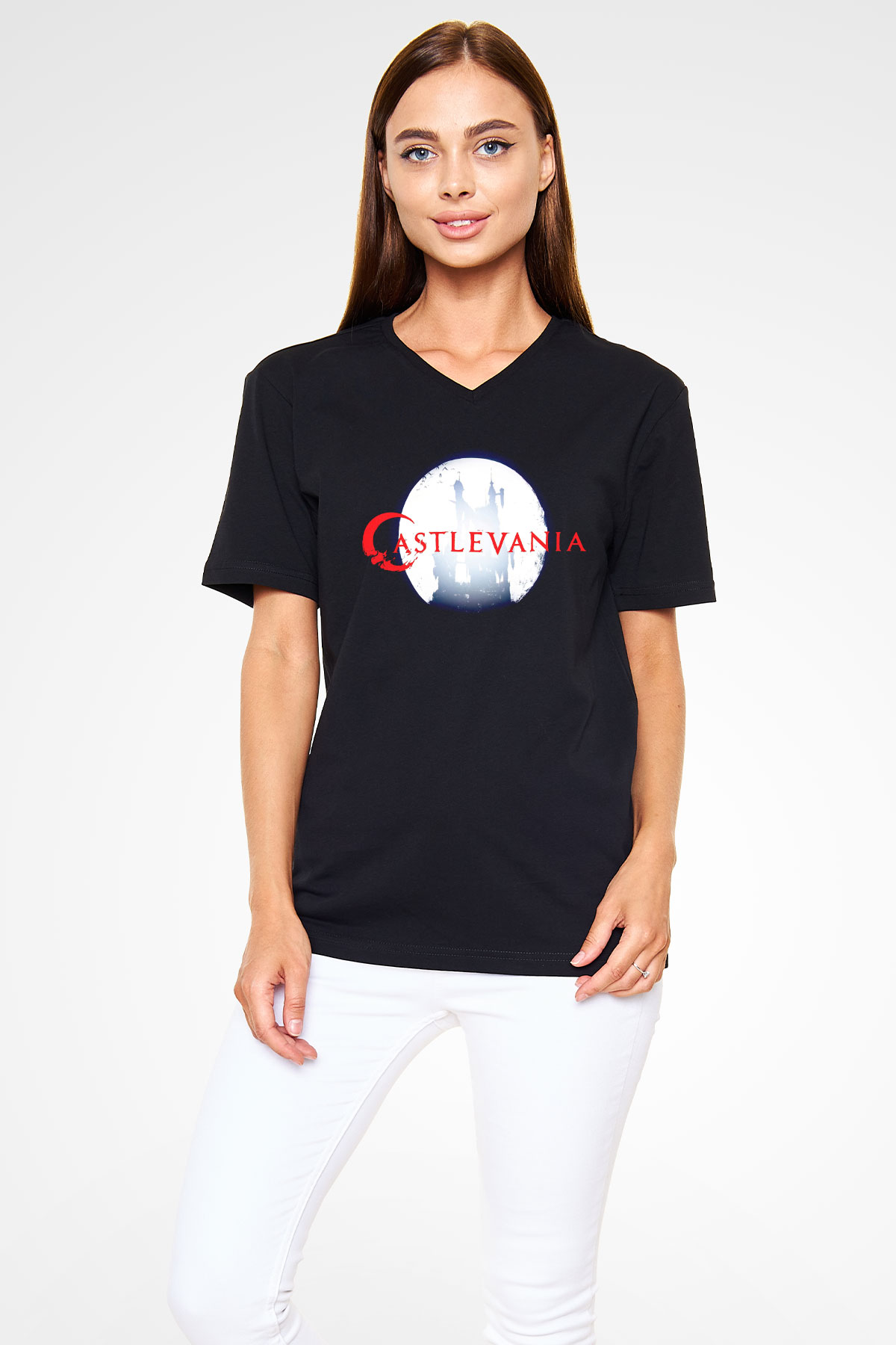 Castlevania: Lords of Shadow Siyah Unisex V Yaka Tişört