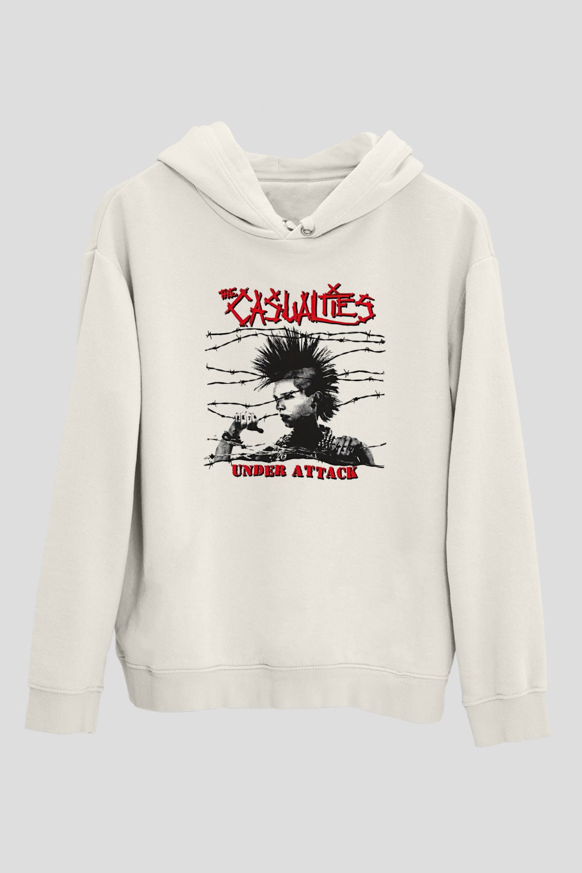 Casualties Baskılı Beyaz Unisex Kapüşonlu Sweatshirt