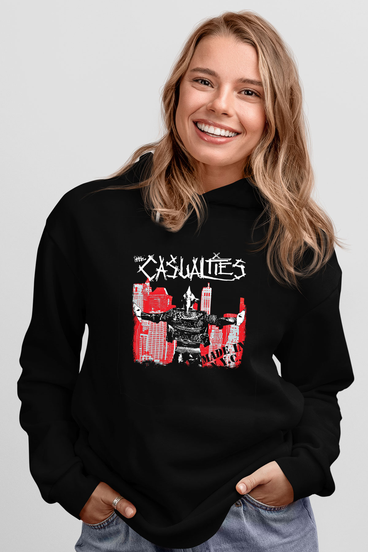Casualties Baskılı Unisex Siyah Hoodie