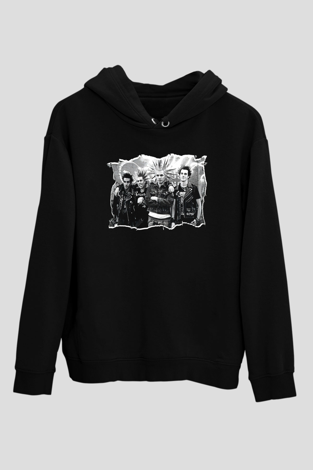 Casualties Baskılı Unisex Siyah Kapüşonlu Sweatshirt