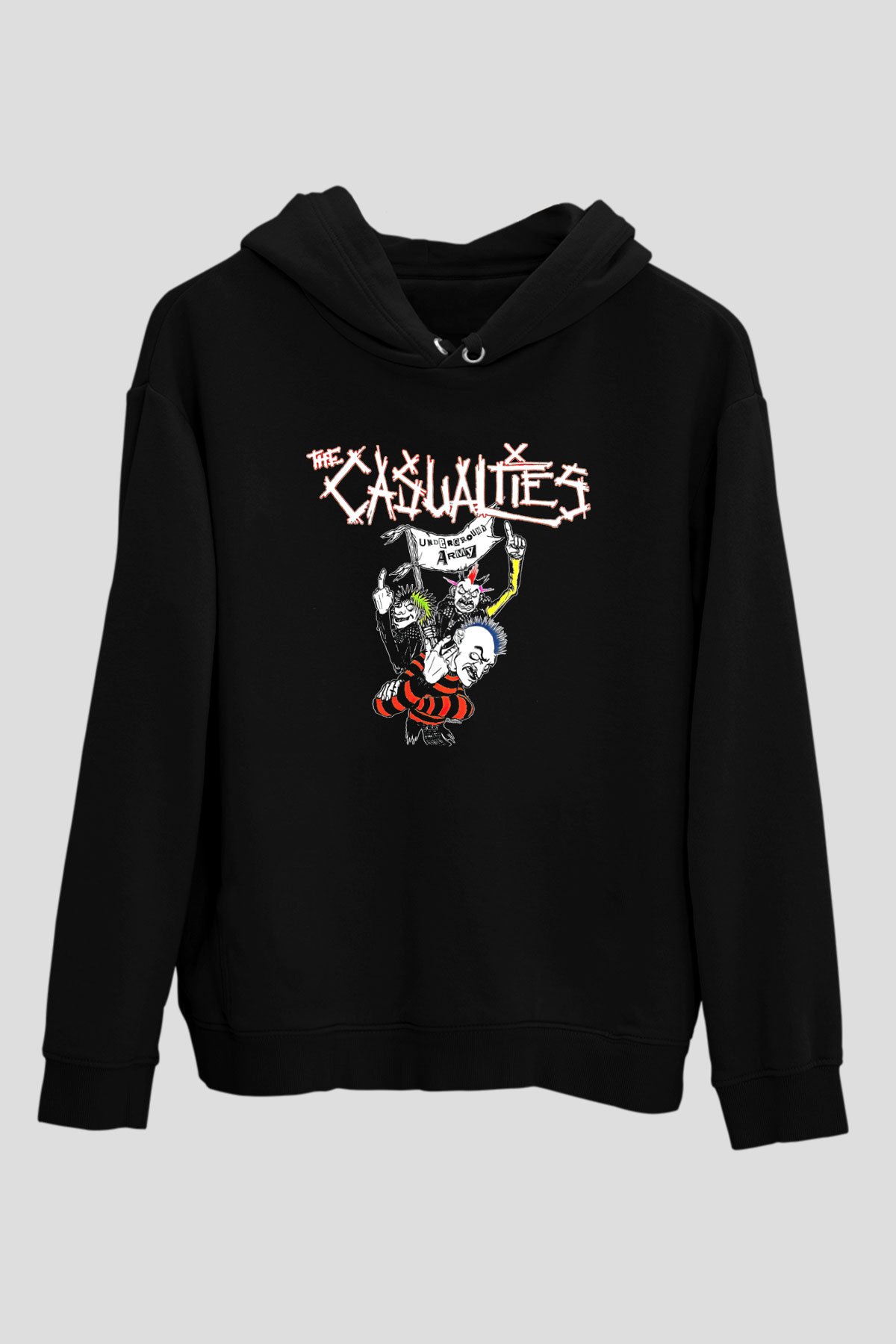 Casualties Baskılı Unisex Siyah Kapüşonlu Sweatshirt