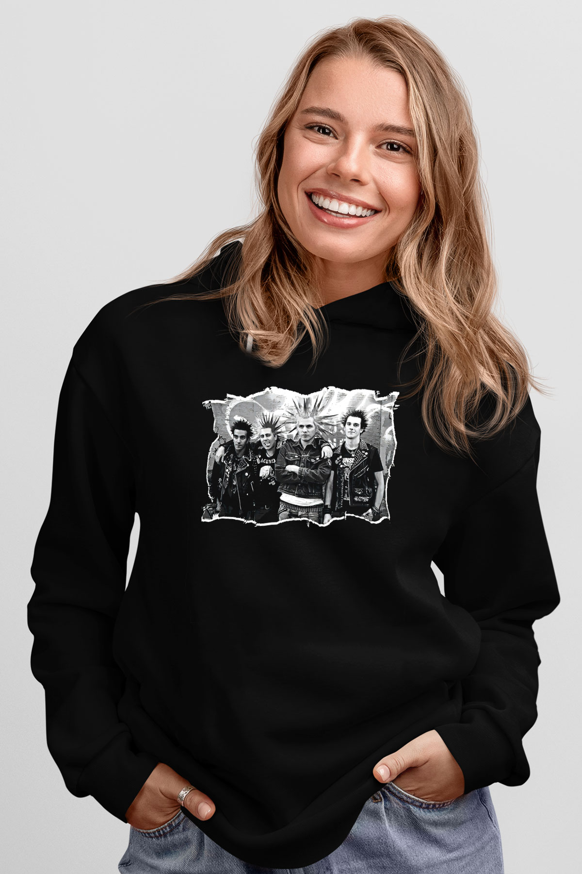 Casualties Baskılı Unisex Siyah Kapüşonlu Sweatshirt