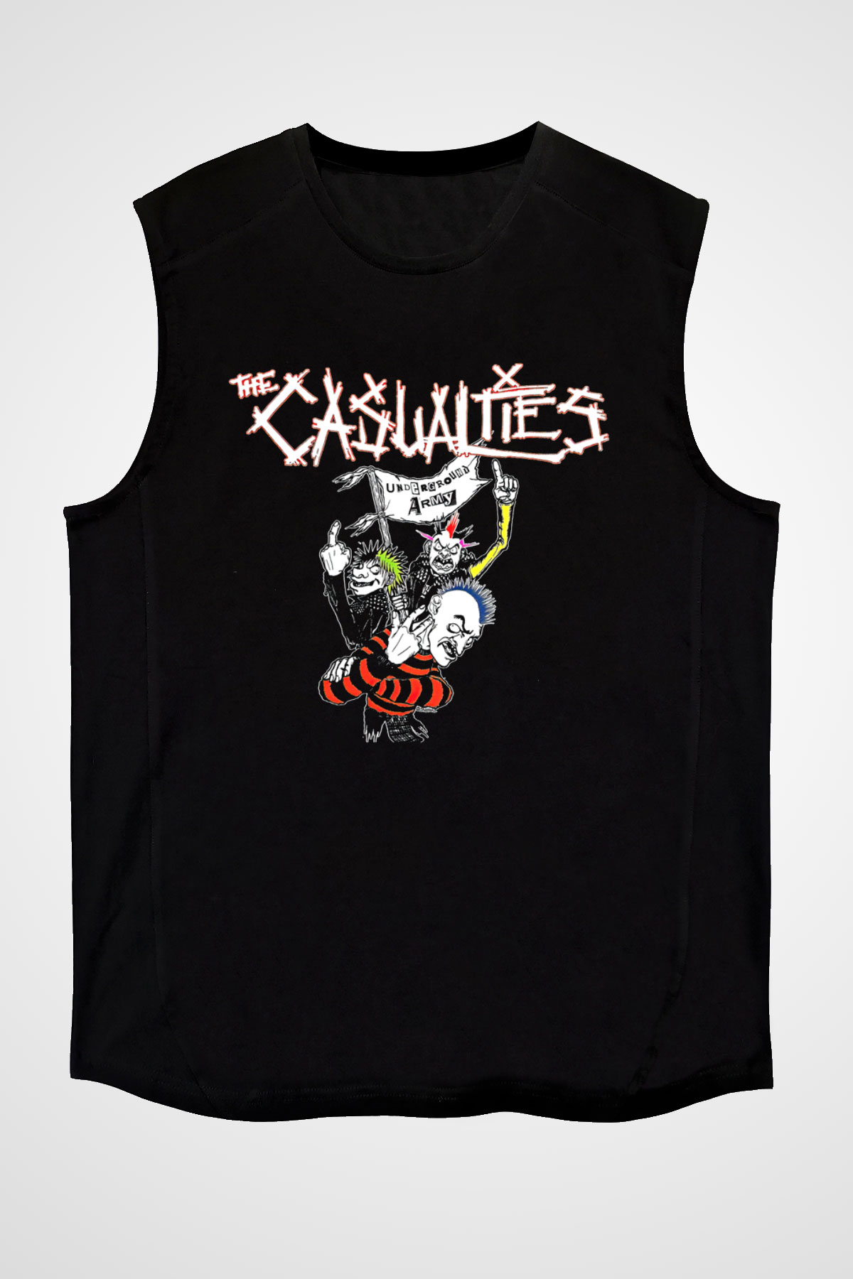 Casualties Baskılı Unisex Siyah Kolsuz Tişört - Tshirt