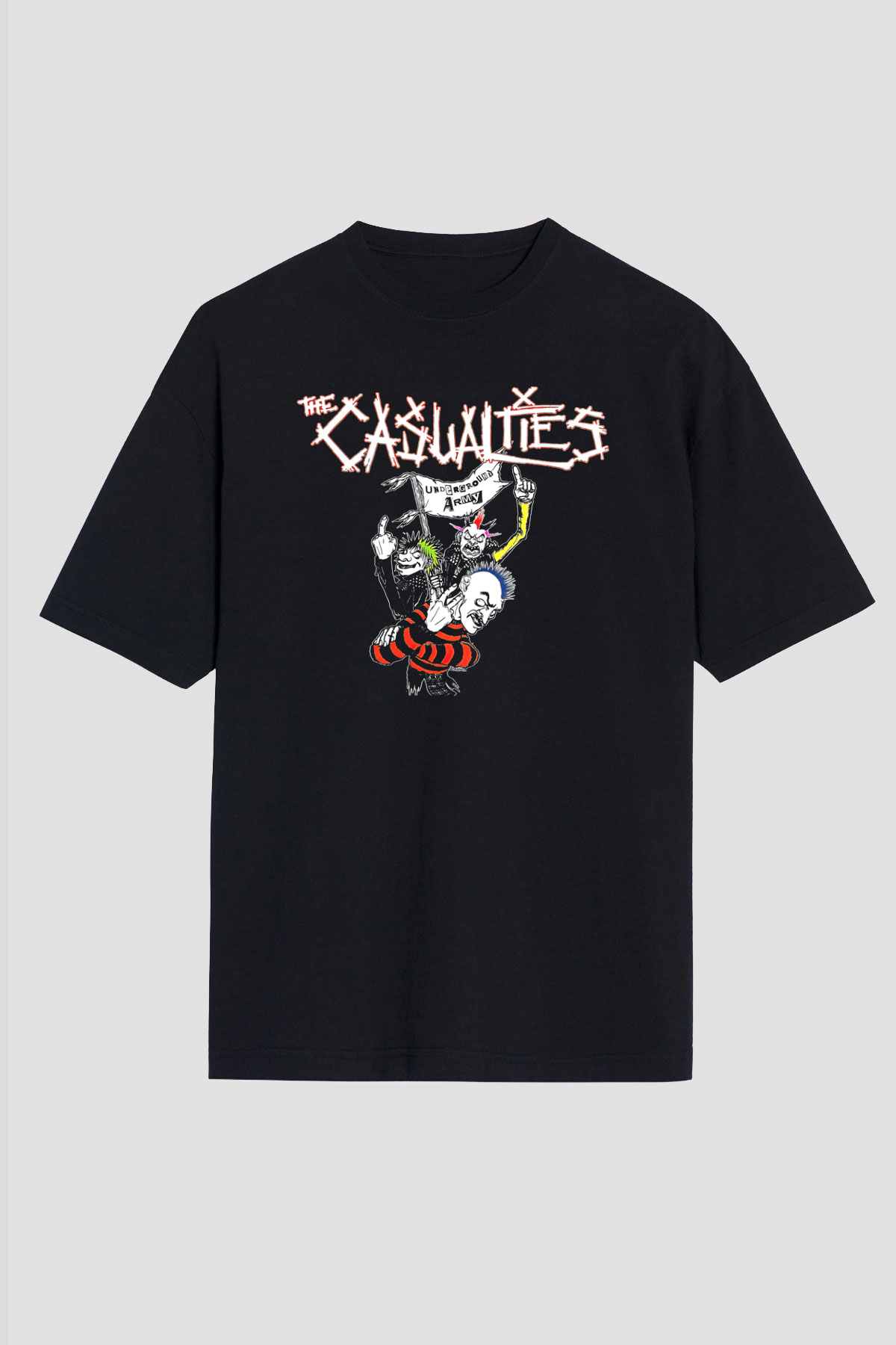 Casualties Baskılı Unisex Siyah Oversize Tişört - Tshirt