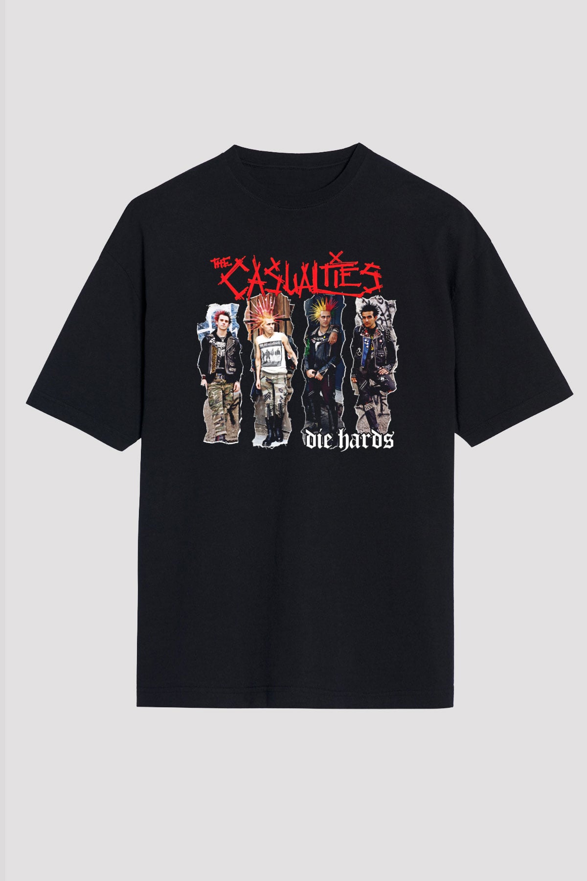 Casualties Baskılı Unisex Siyah Oversize Tişört - Tshirt