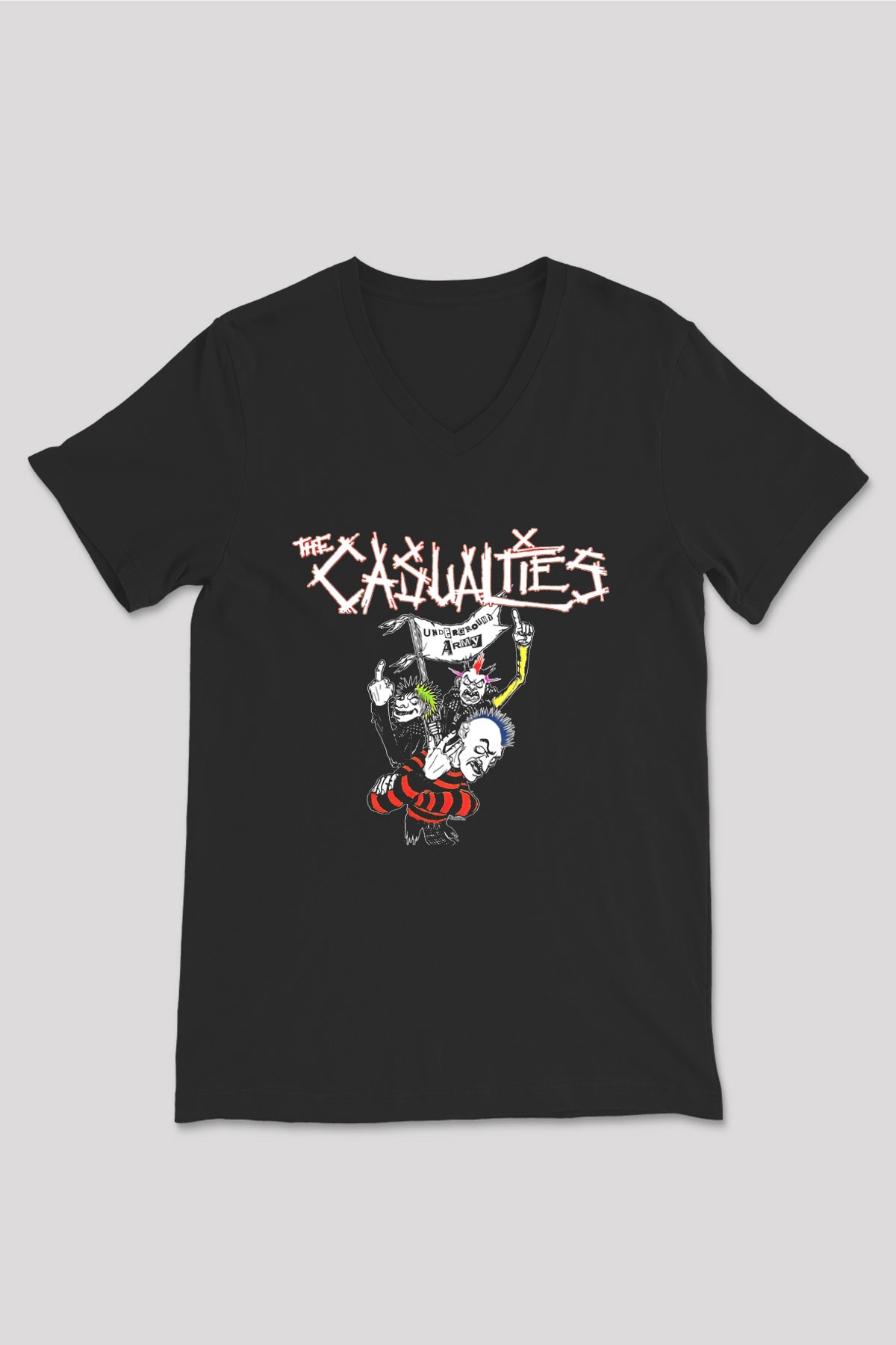 Casualties Baskılı Unisex Siyah V Yaka Tişört - Tshirt