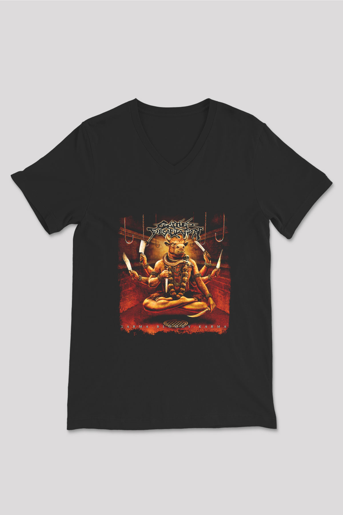 Cattle Decapitation Baskılı Unisex Siyah V Yaka Tişört