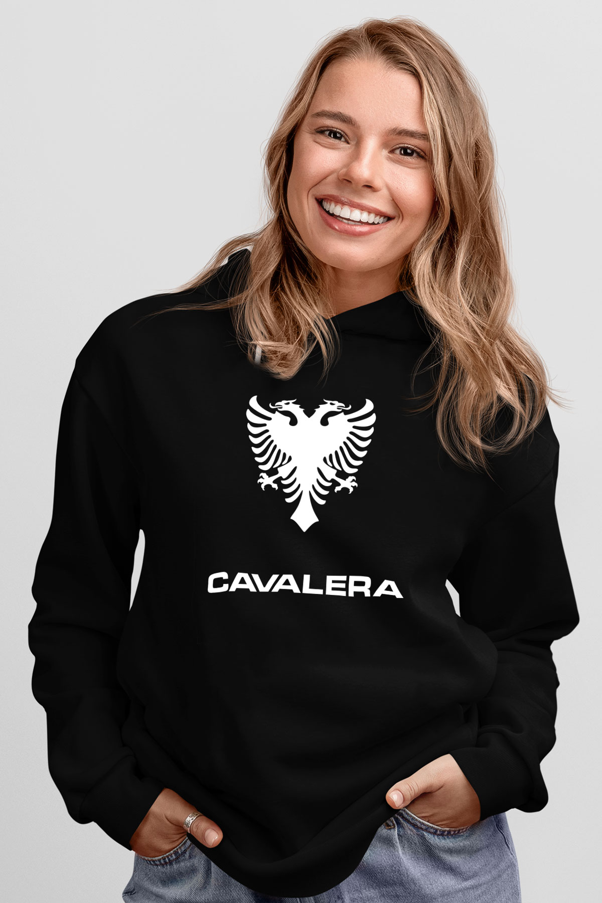 Cavalera Baskılı Unisex Siyah Kapüşonlu Sweatshirt