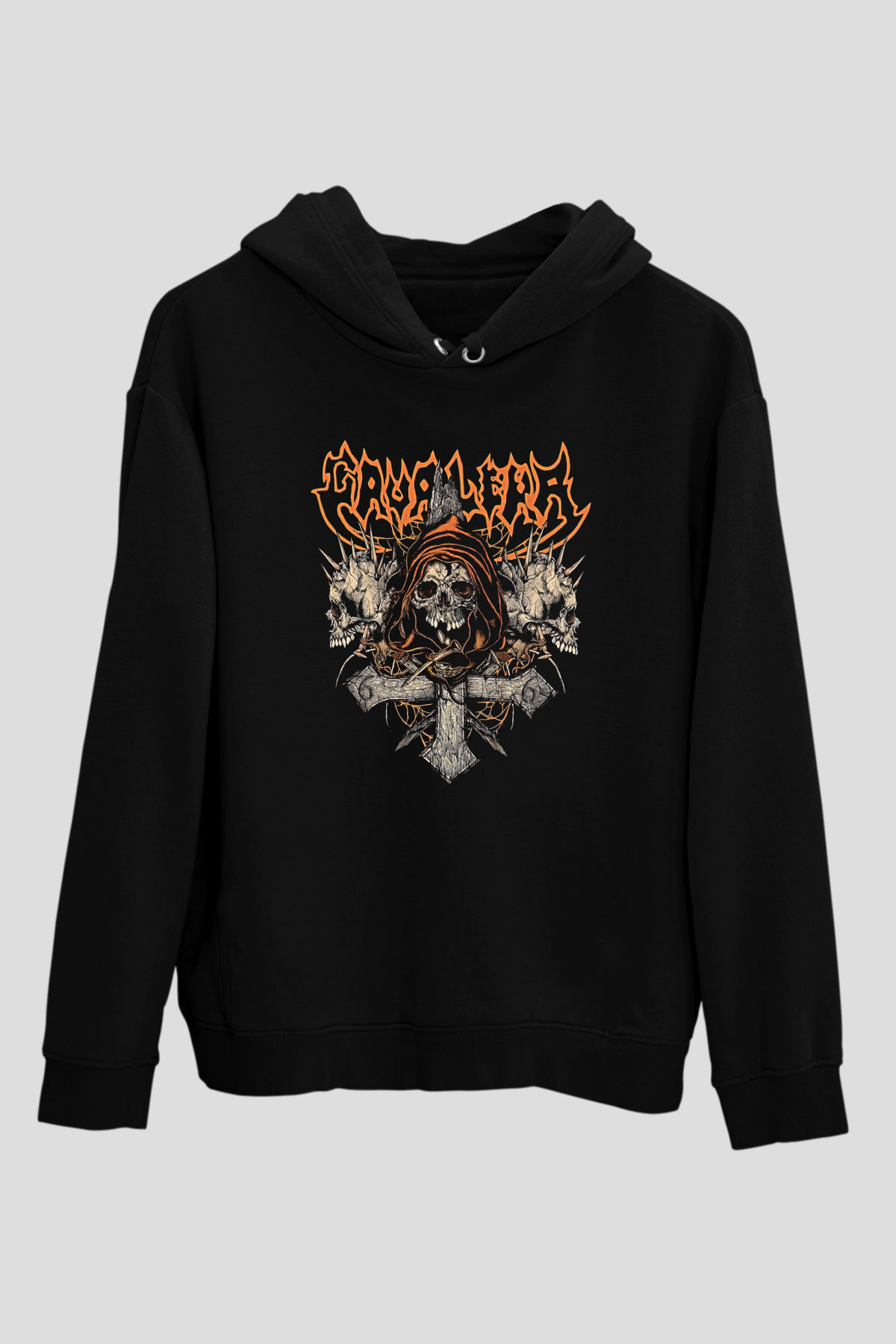 Cavalera Baskılı Unisex Siyah Kapüşonlu Sweatshirt