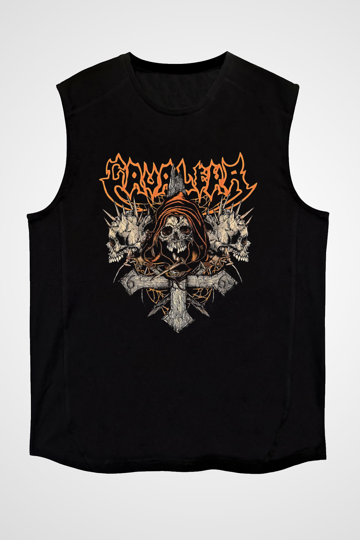 Cavalera Baskılı Unisex Siyah Kolsuz Tişört - Tshirt
