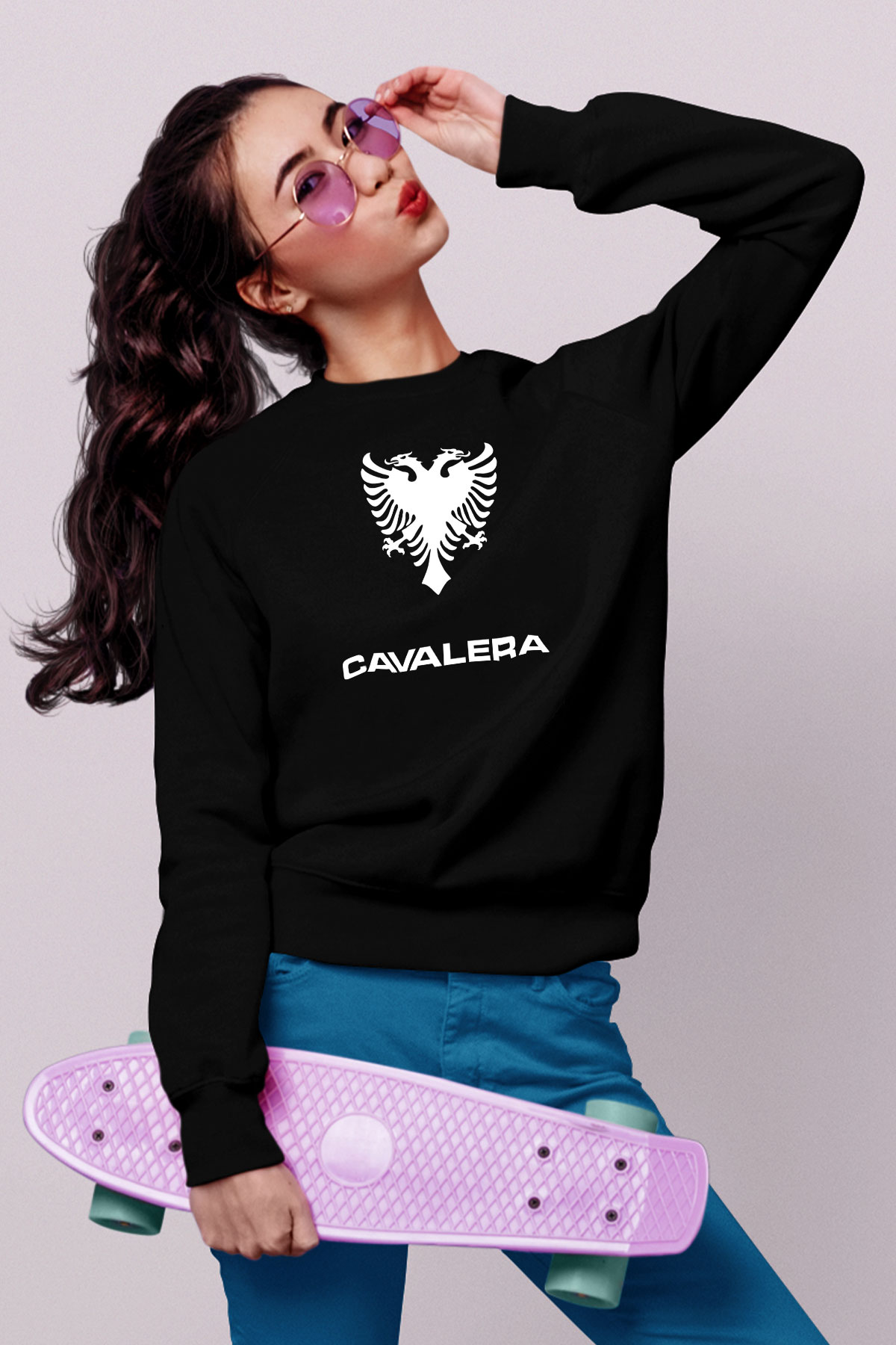Cavalera Baskılı Unisex Siyah Sweatshirt